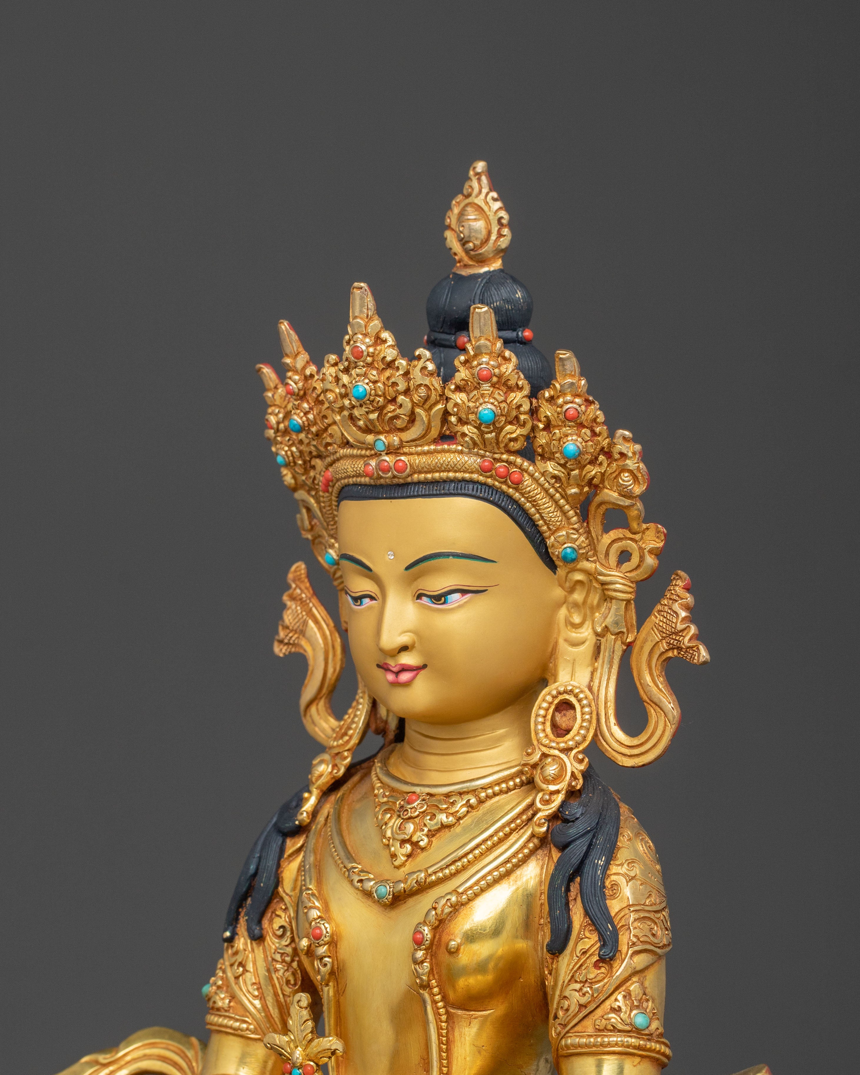 Amitayus Buddha: 24K Gold Gilded Figure