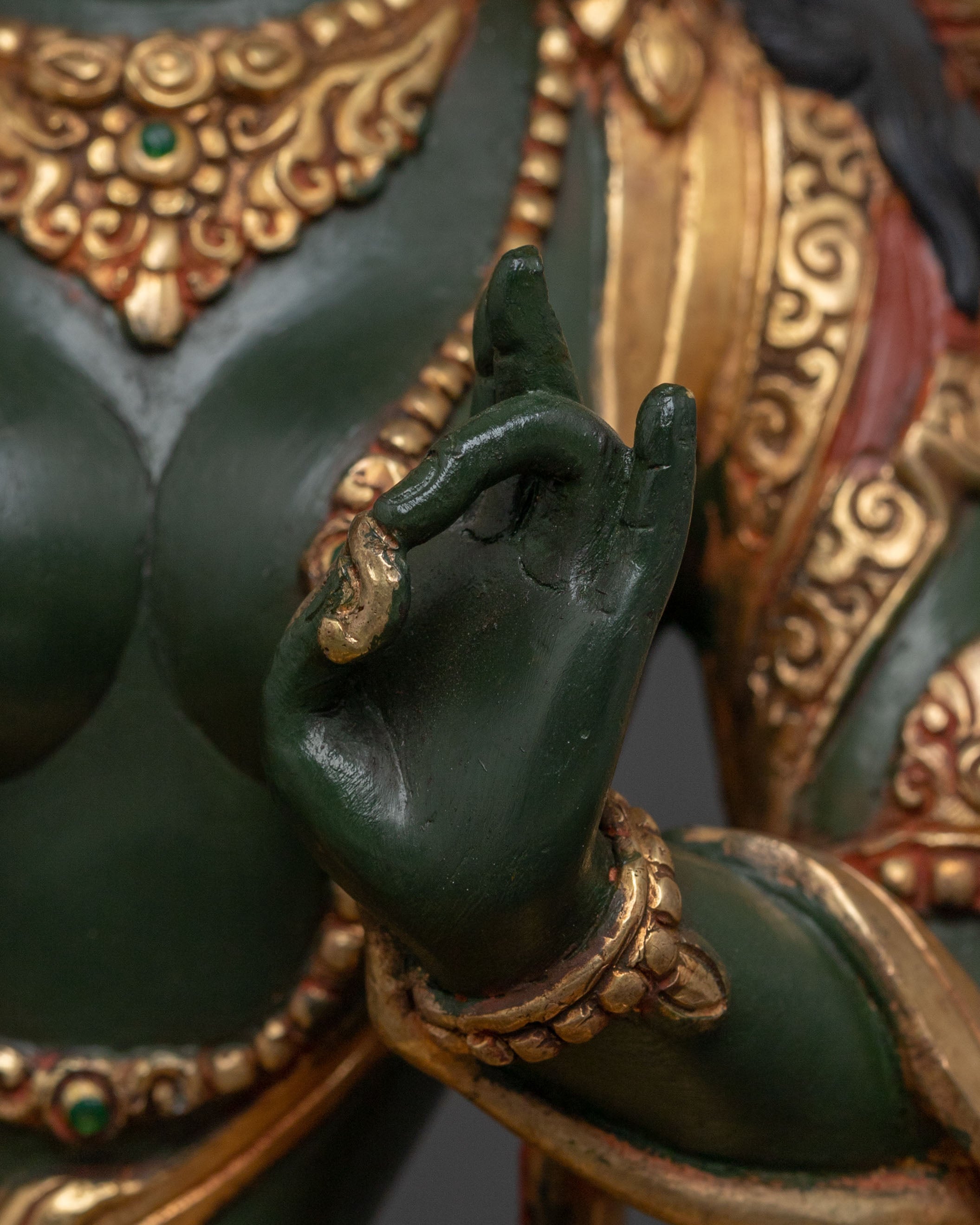 Mother Green Tara Statue | 24K Gold Gilded Figure