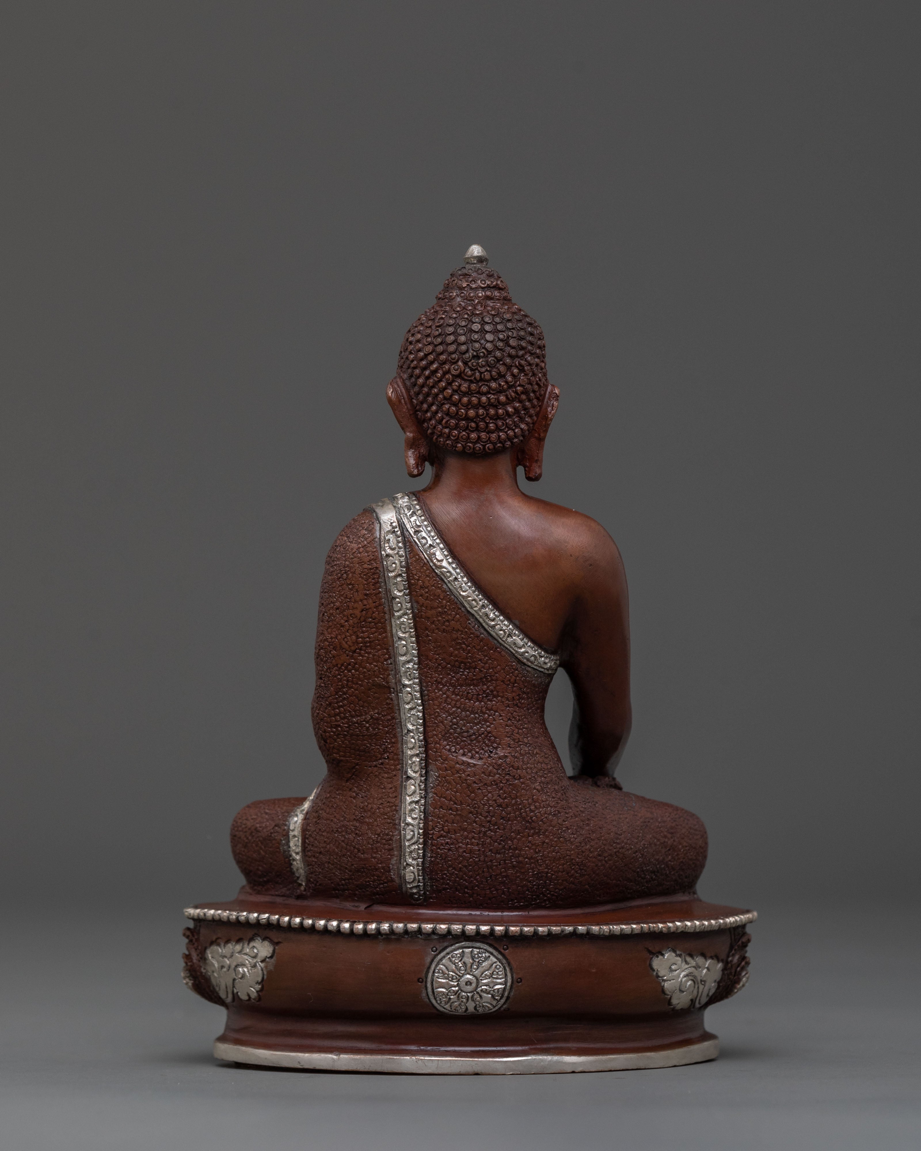 Shakyamuni Buddha Statue in Copper Body with Silver Plating