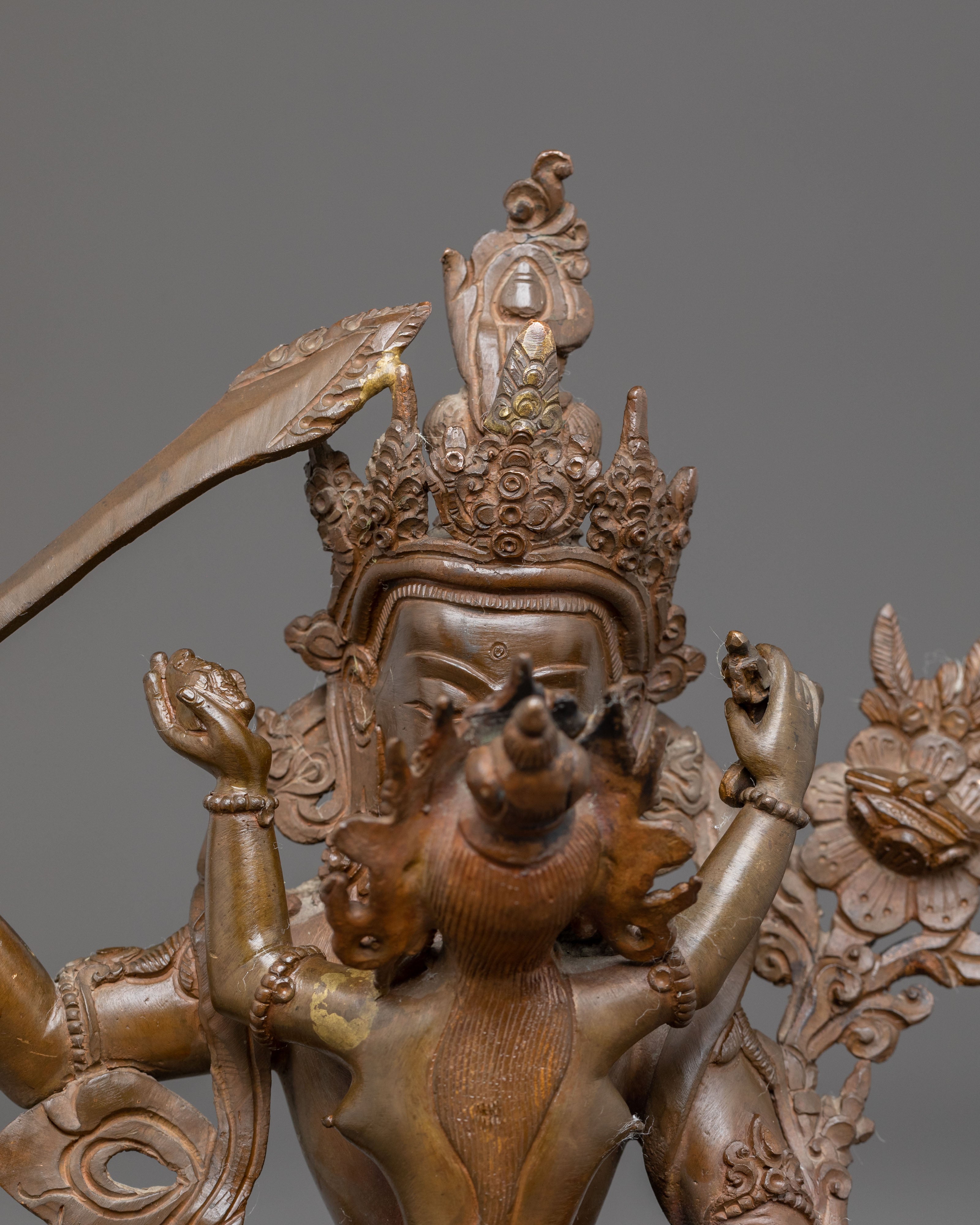 Sacred Statue of Manjushri with Consort | Antique Oxidized Copper