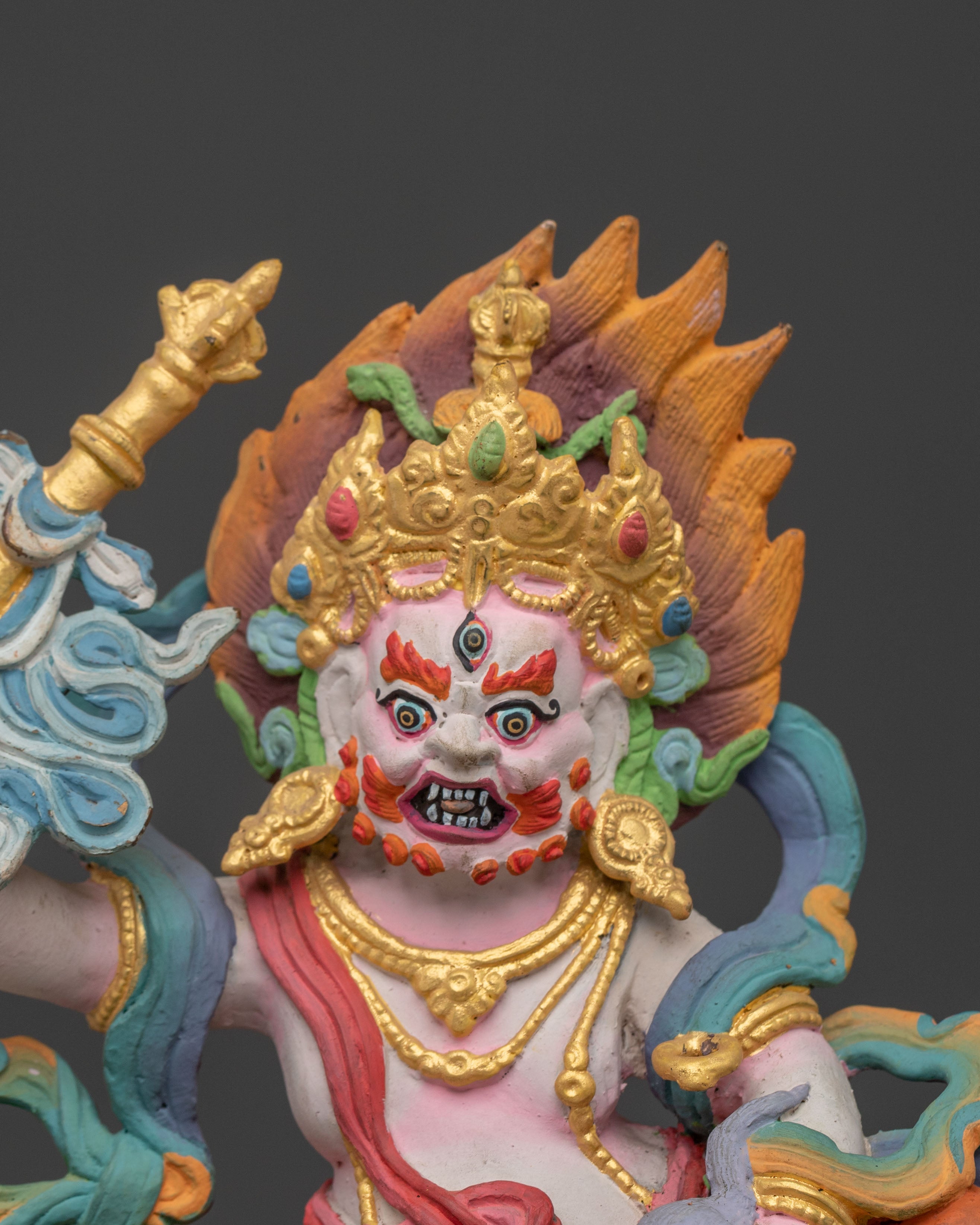 Hand Carved White Dzambhala Statue | Buddhist Wealth Decity