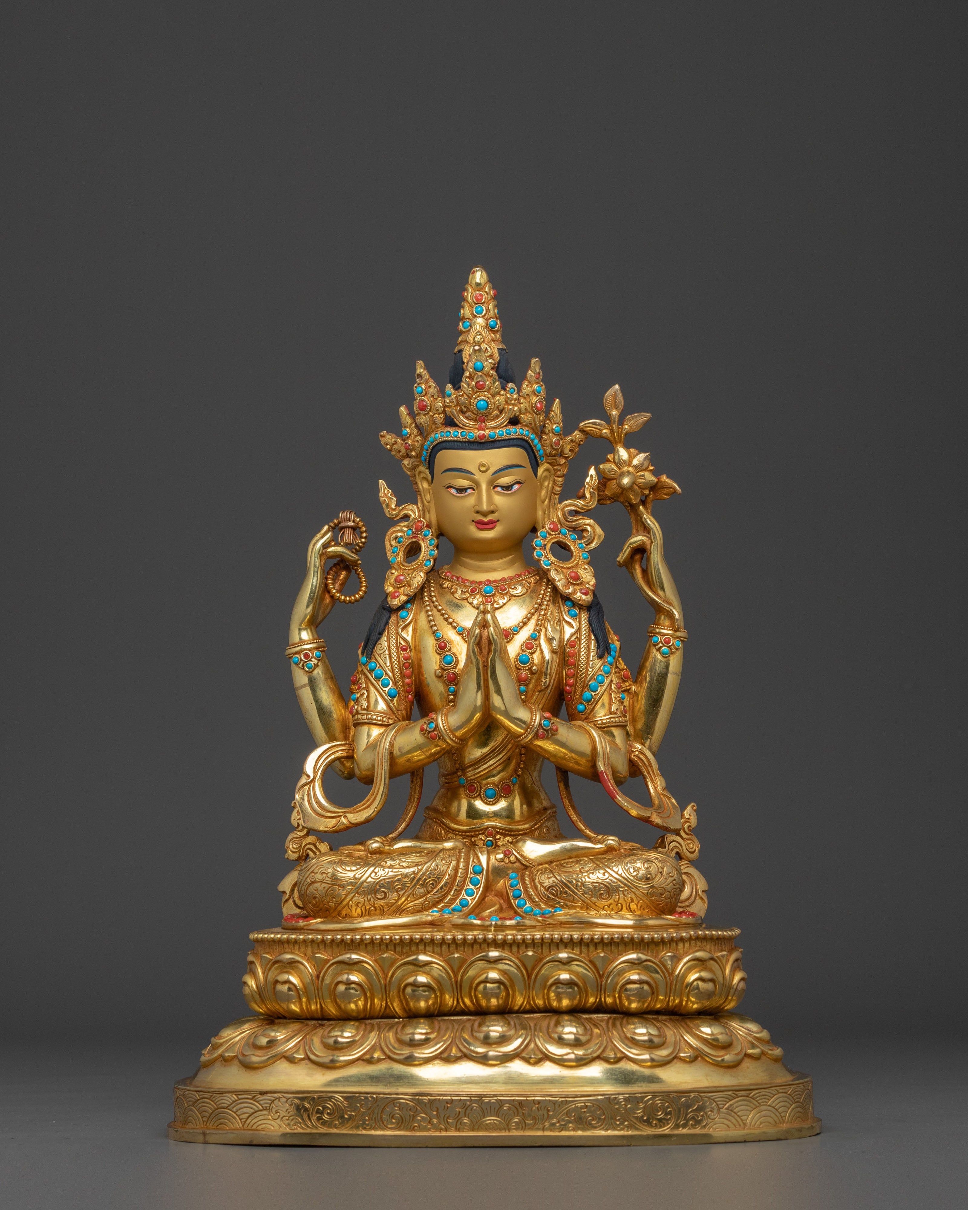 Chenrezig Sculpture | 24K Gold Gilded Bodhisattva