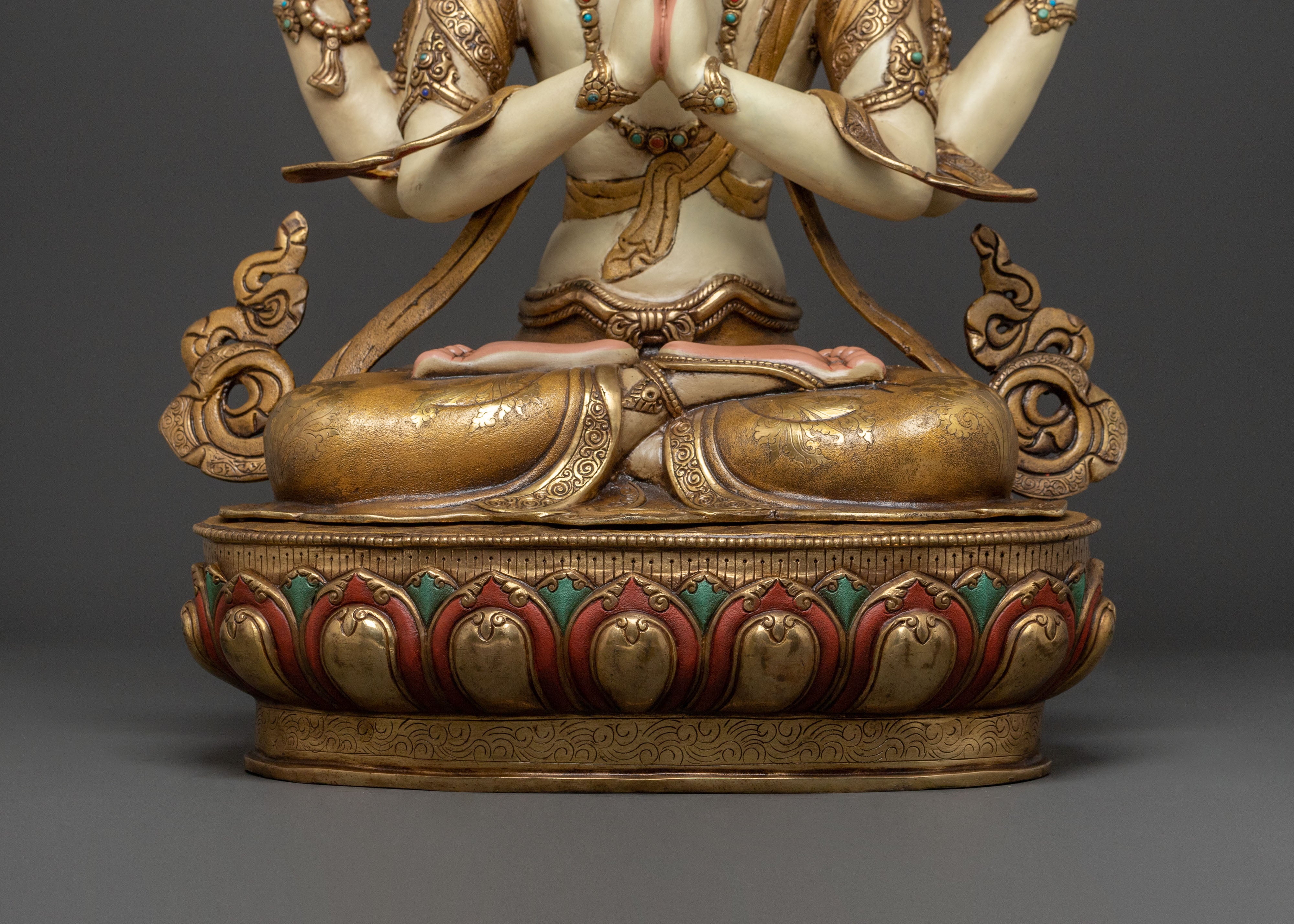 Elegant 24K Gilded Chenrezig Home Decor Statue