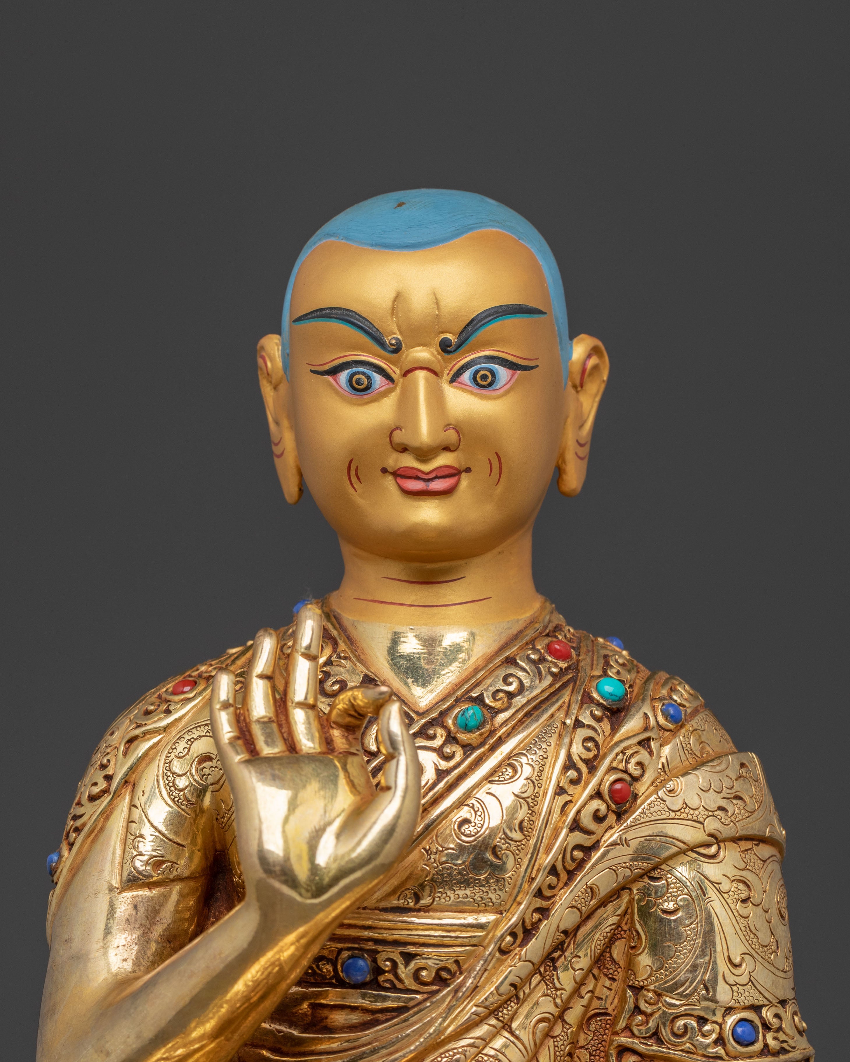 Tsongkhapa 24K Gold Gilded Statue Set for Altar