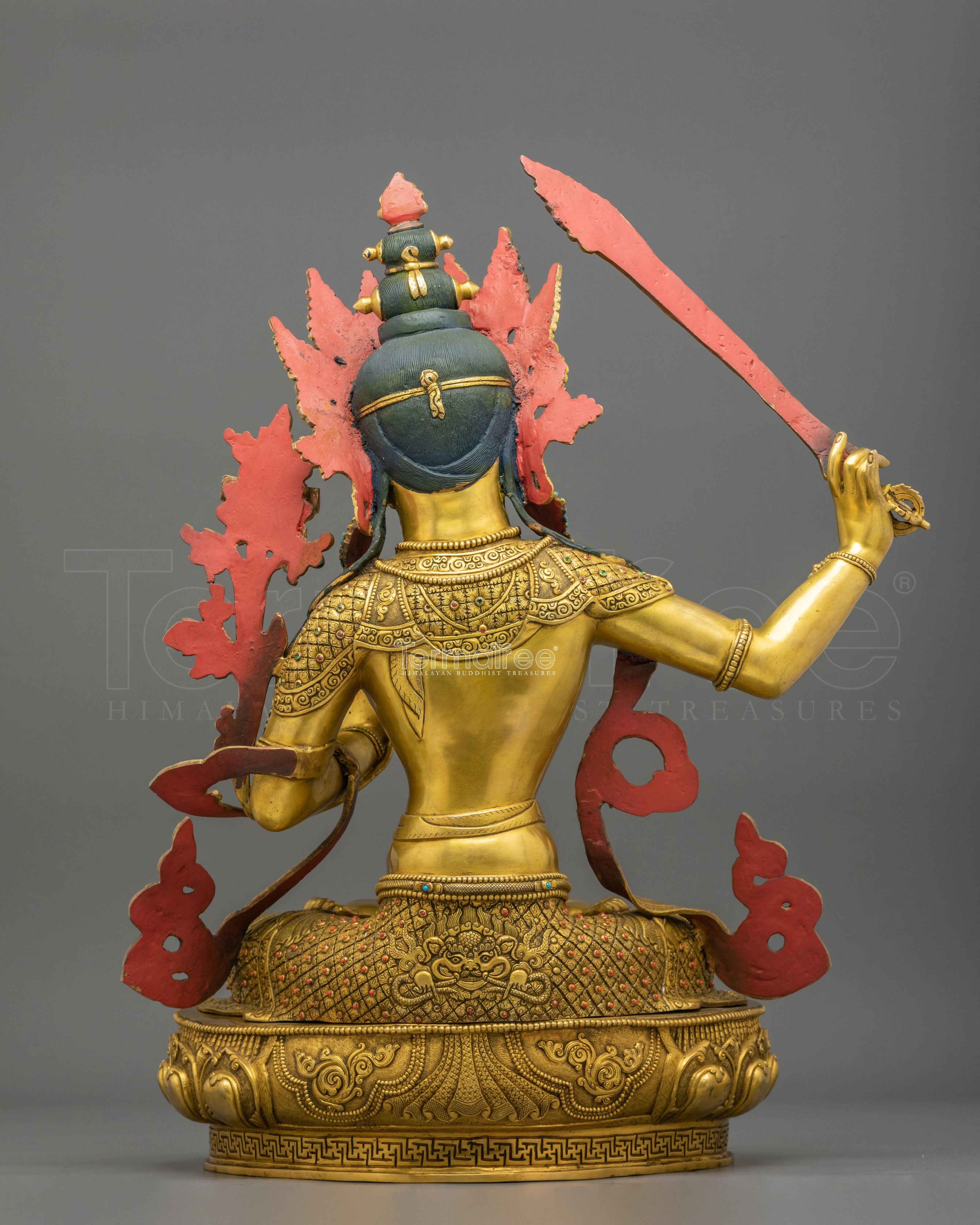 Manjughoṣa Sculpture of Wisdom | 24K Gold Gilded Copper Statue