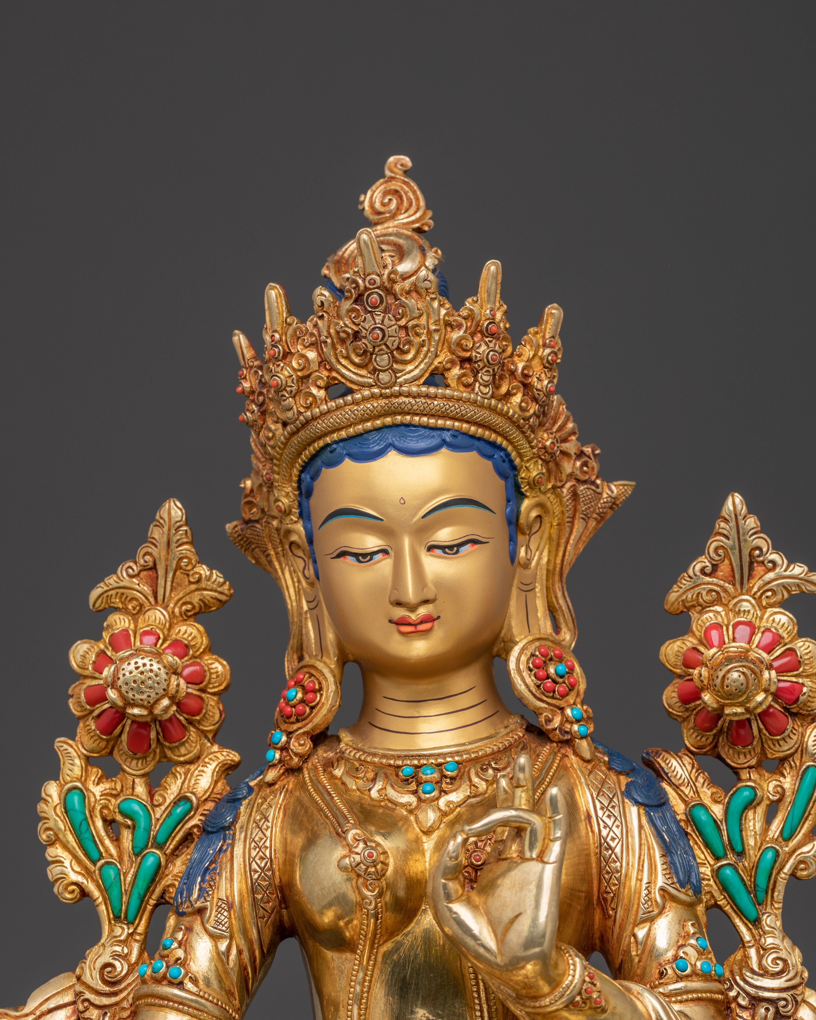 24k Gold Gilded Copper Green Tara Sculpture – Exquisite Himalayan Artistry