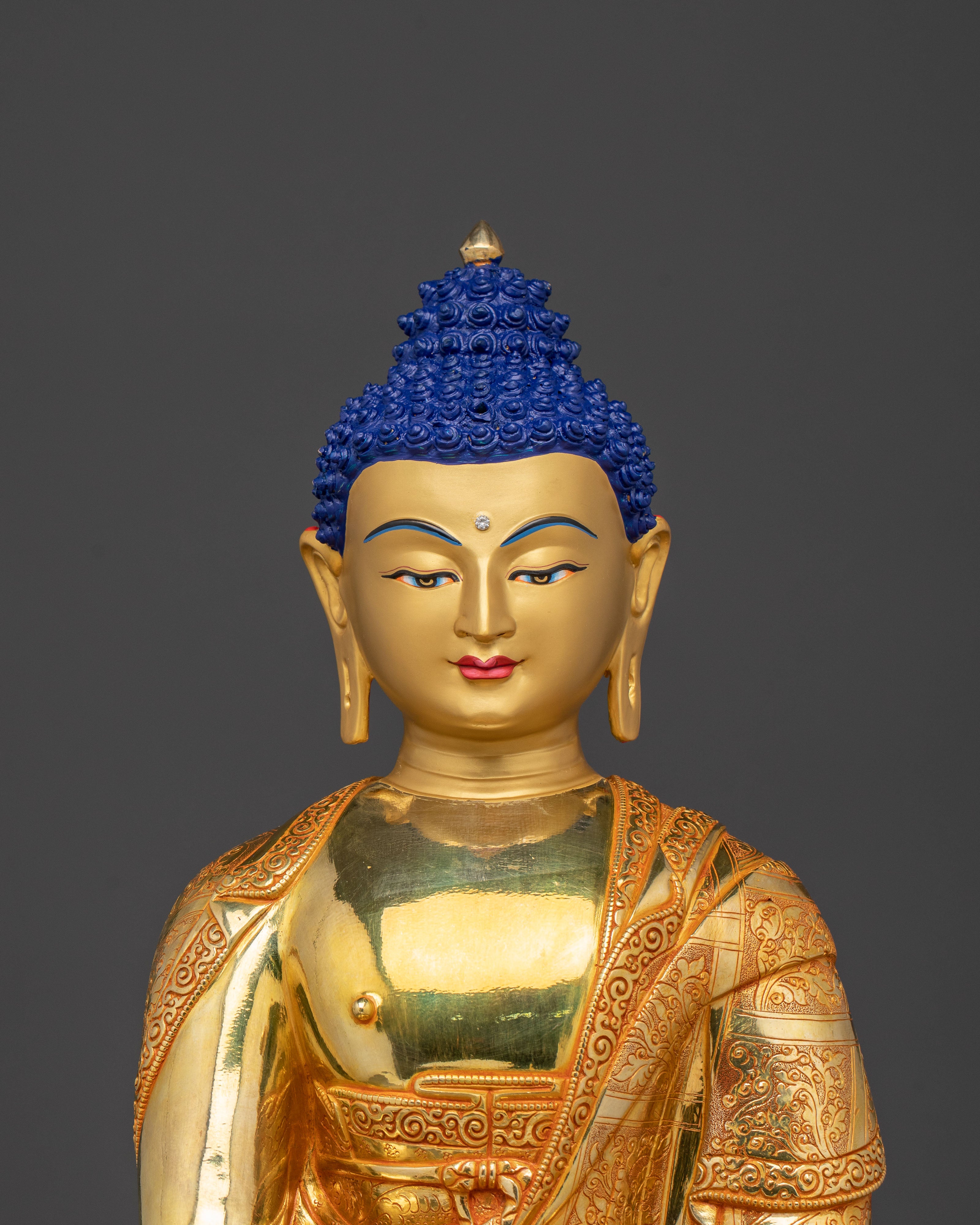 Crown Shakyamuni Buddha Statue - 24K Gold Gilded Art