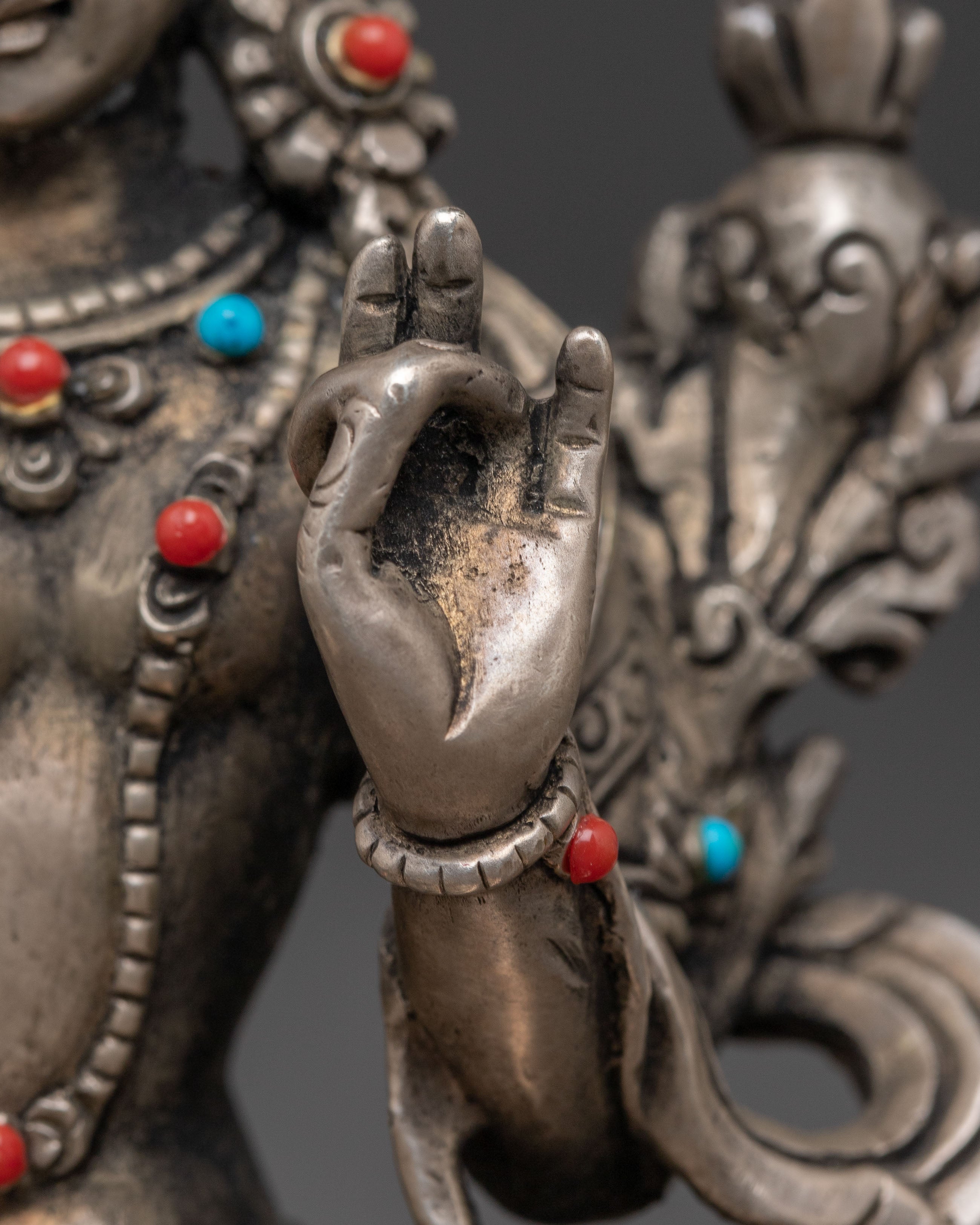 Handmade Silver Statue of Green Tara | Goddess of Compassion and Protection