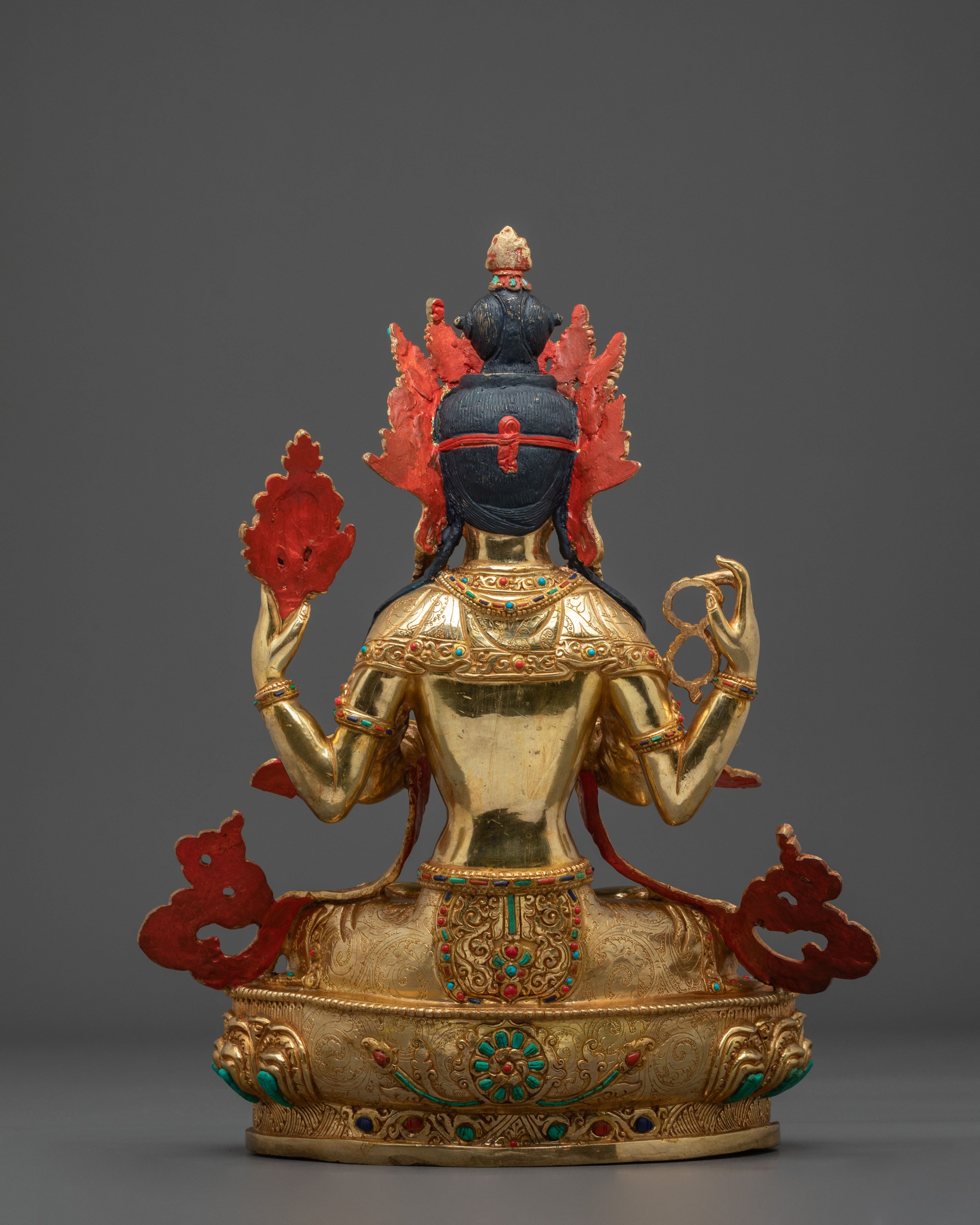 Radiant 24K Gold Gilded Chenrezig Statue: Bodhisattva of Compassion