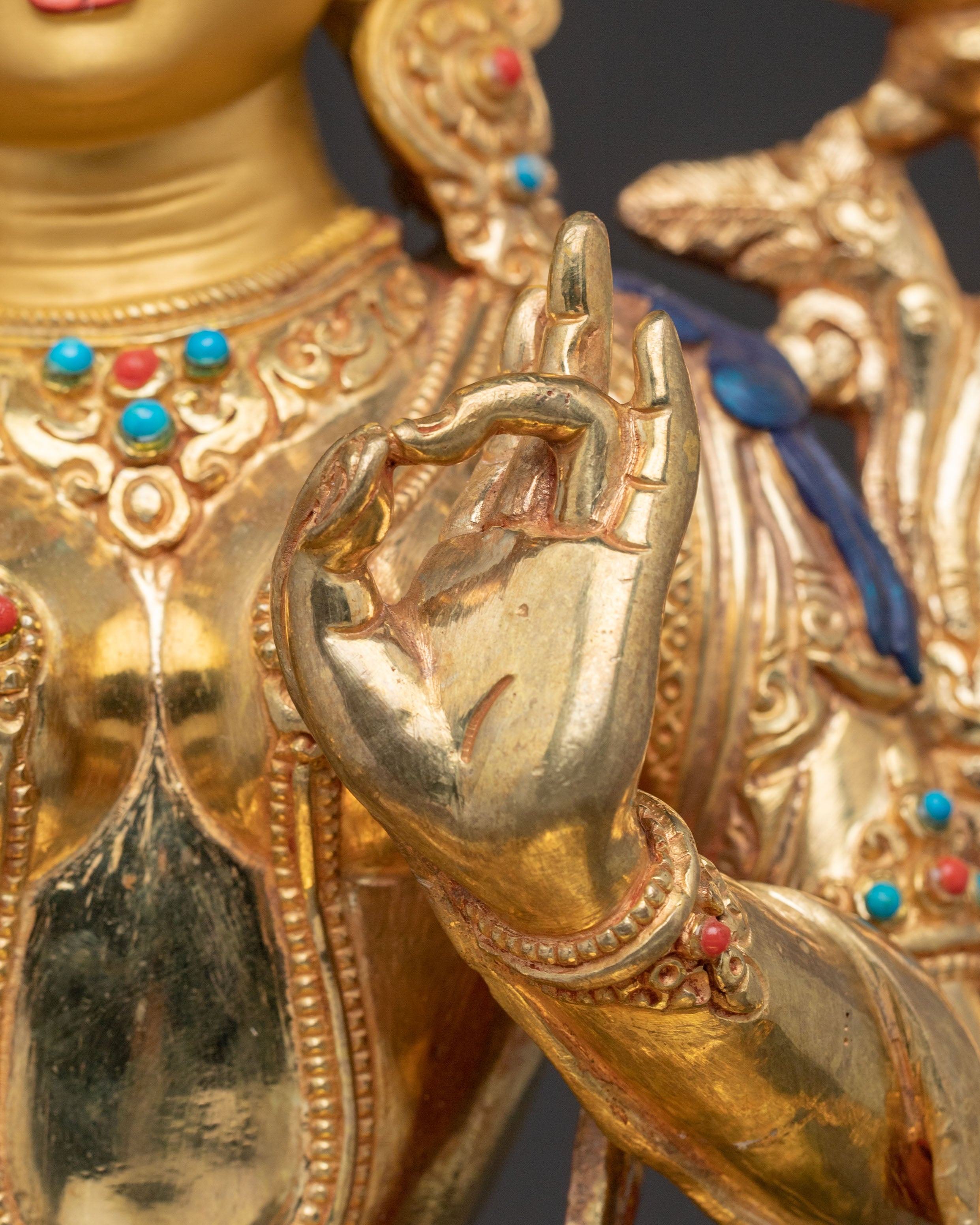 Green Tara Statue: Radiant 24K Gold Gilded Sculpture