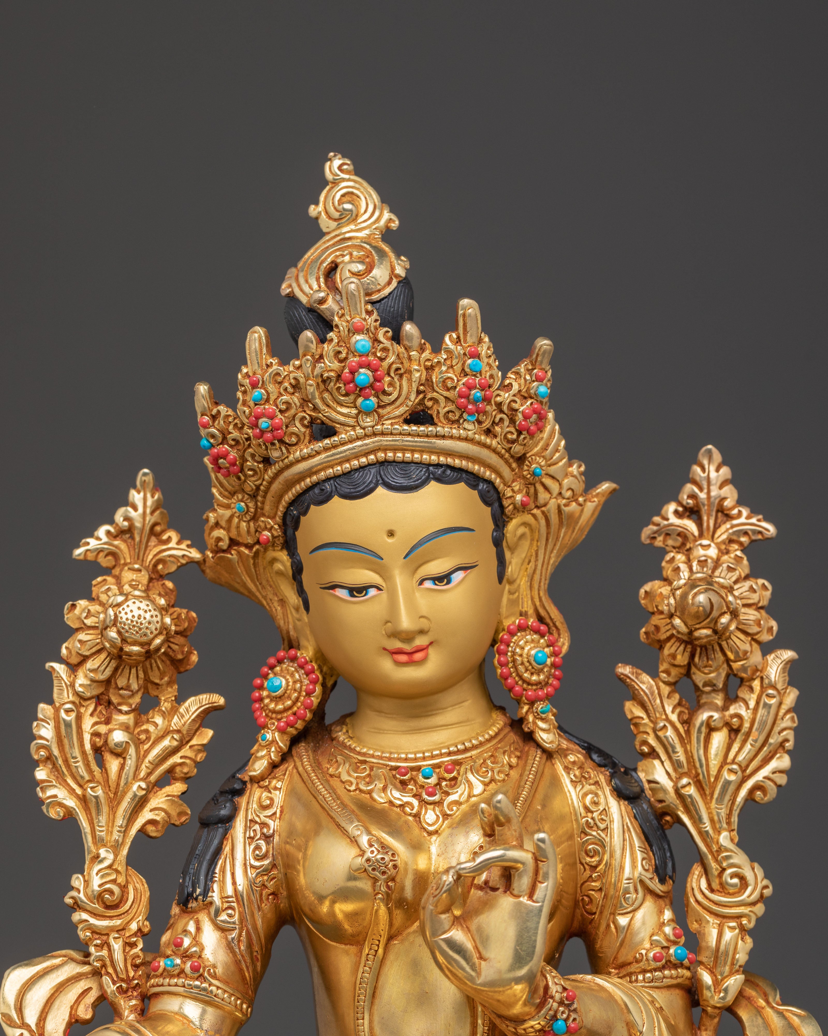 Green Tara Blessing Statue: Handcrafted in 24K Gold