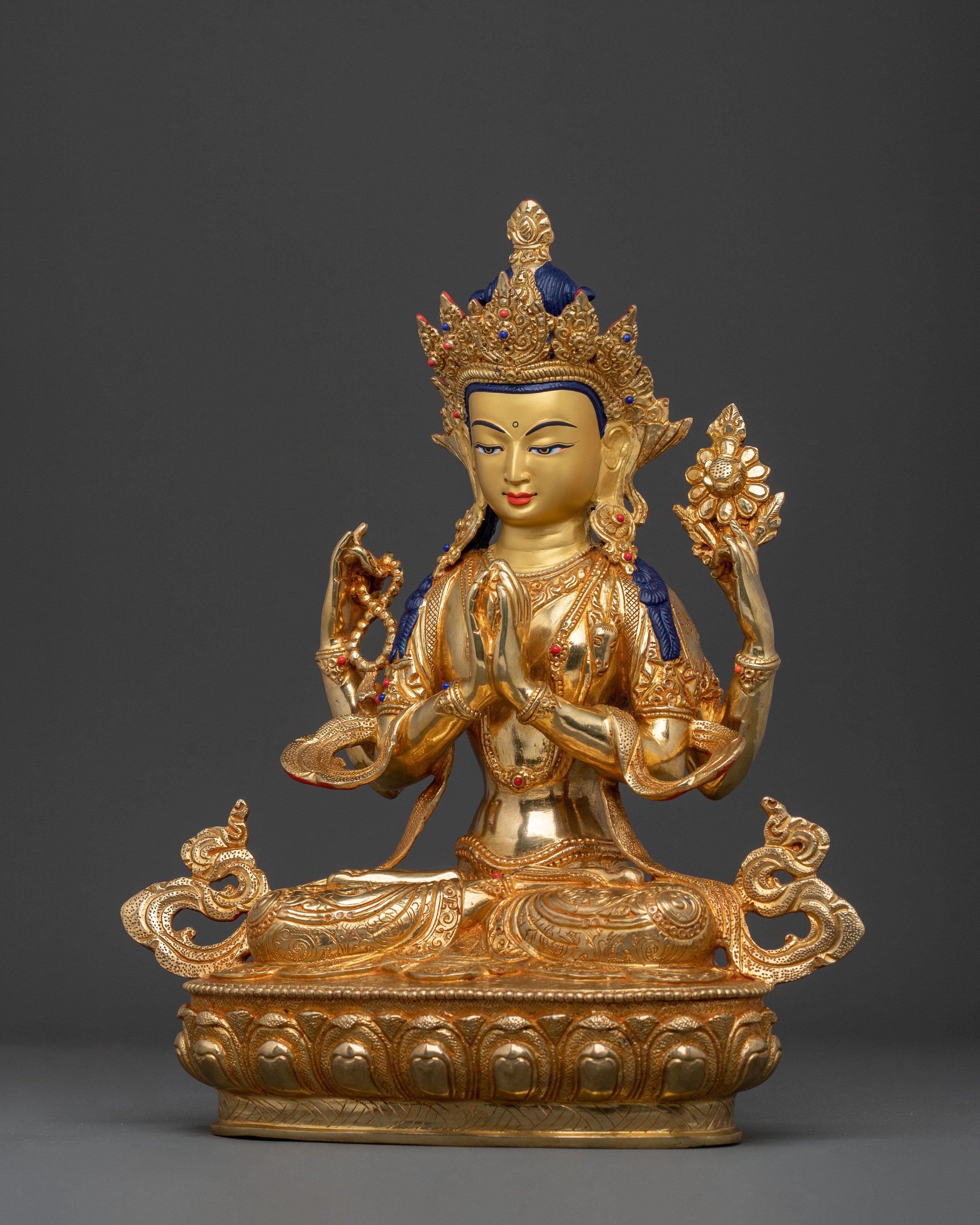 Four-Armed Chenrezig Statue: Handcrafted Figurine