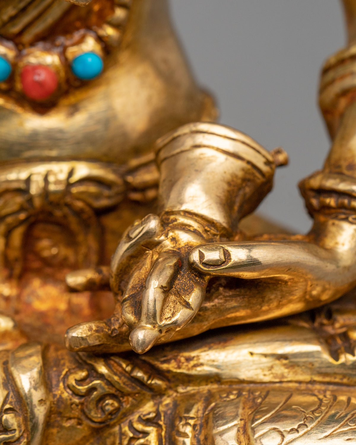 Vajrasattva Sculpture | Gemstones Adorned Copper Statue