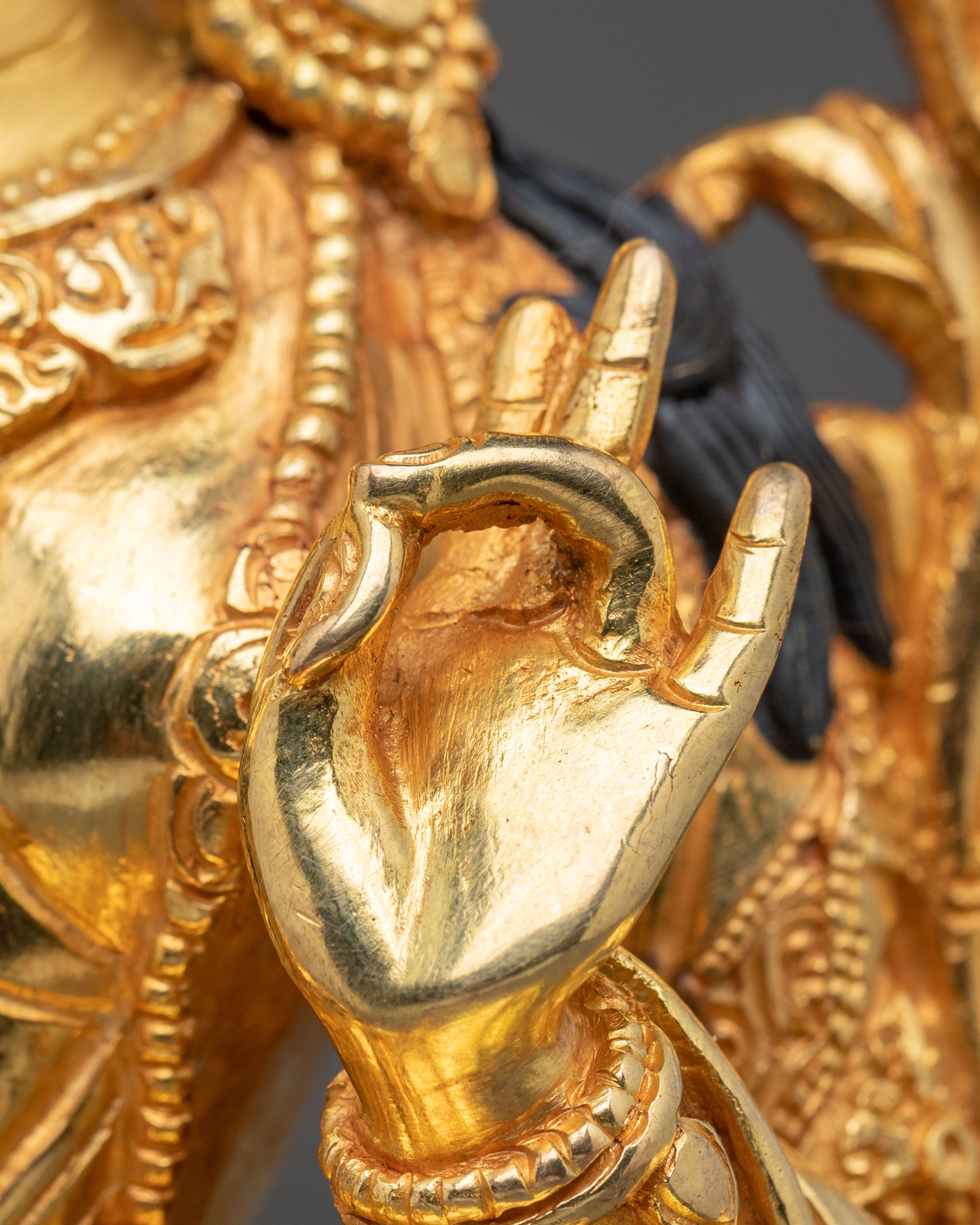 Buddhist Green Tara Meditation Statue in 24K Gold Gilded Copper