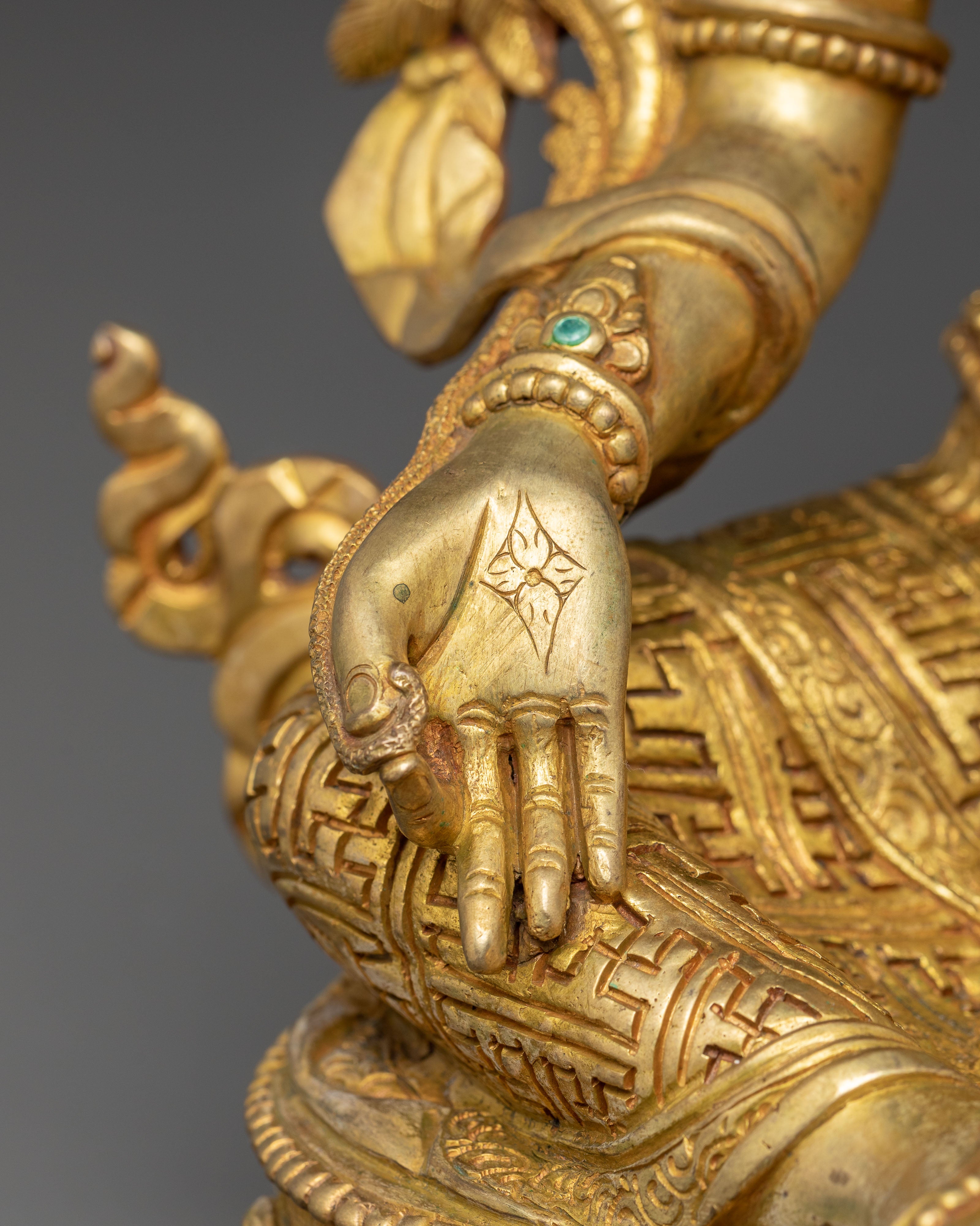 Handmade Green Tara Copper Body Statue | Spiritual Decor