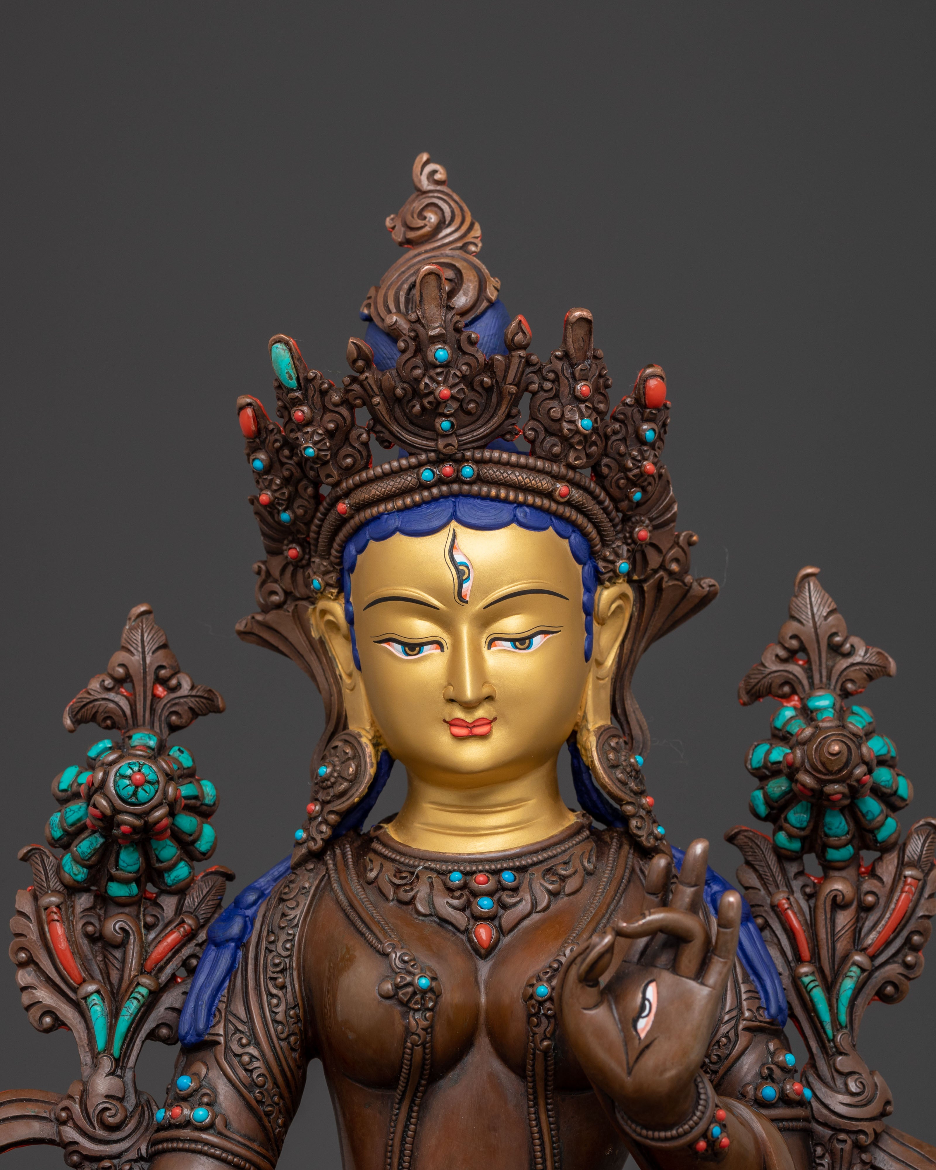 Spiritual White Tara Statue – Oxidized Copper Body