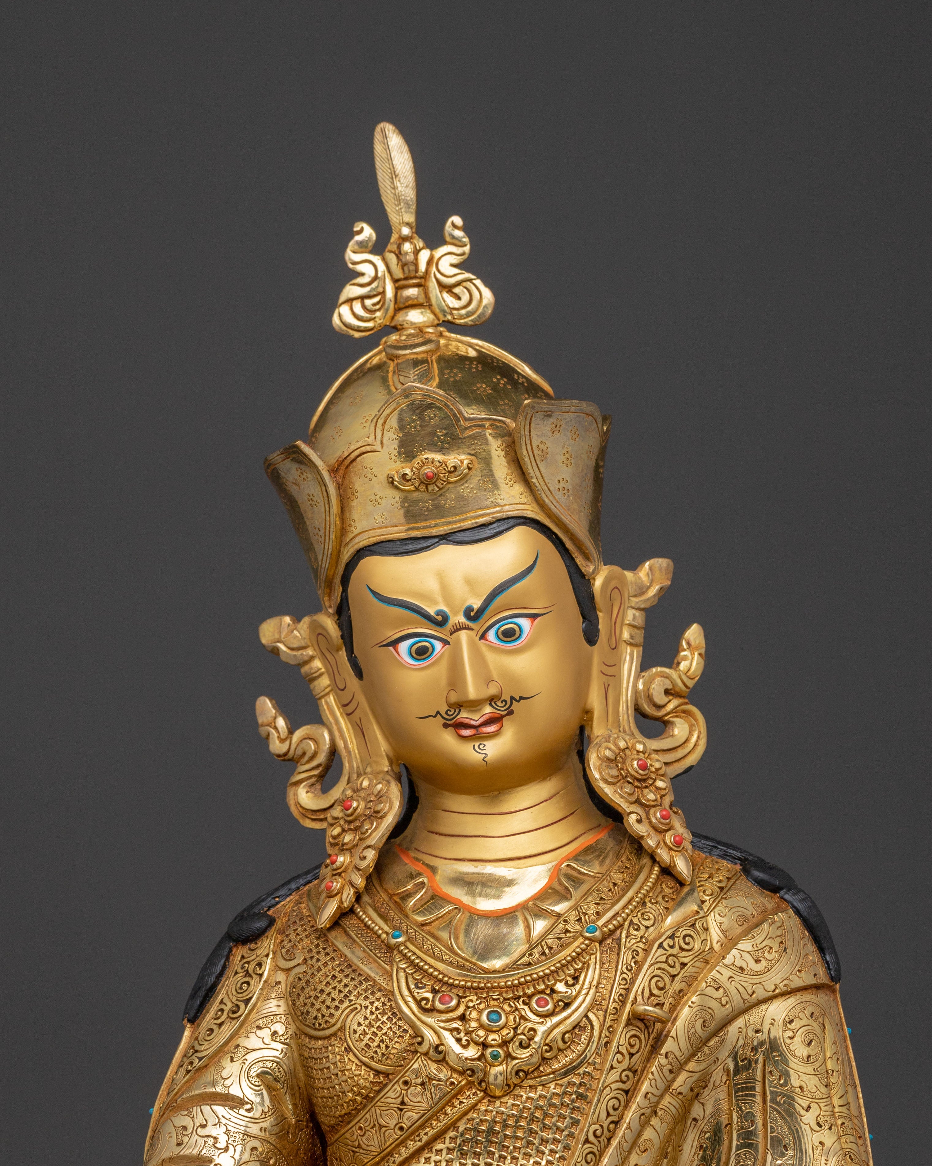 The Lotus Born Guru Rinpoche Spiritual Statue – 24K Gold Gilded Art