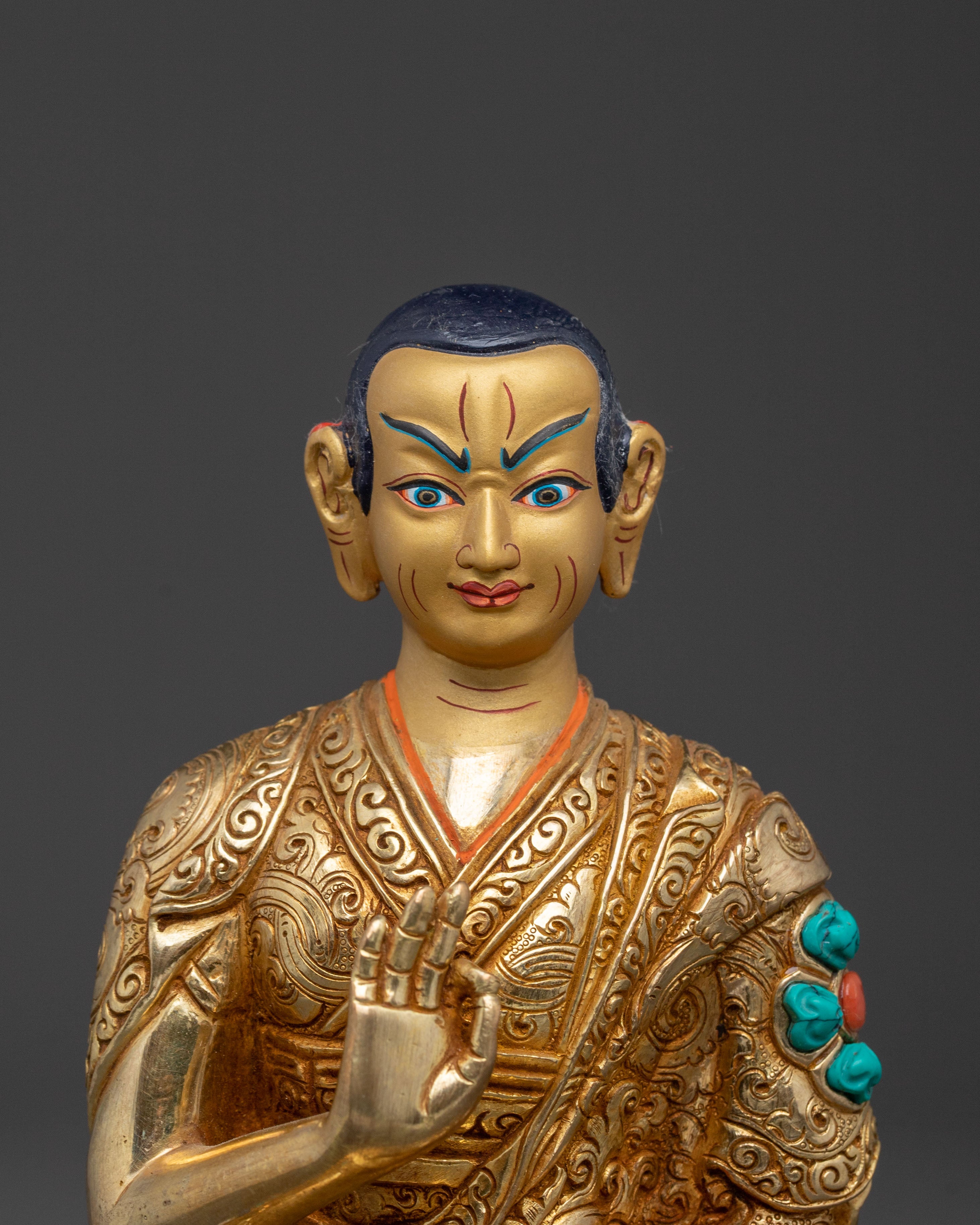 Tsongkhapa Set 24K Gold Gilded Copper Statue