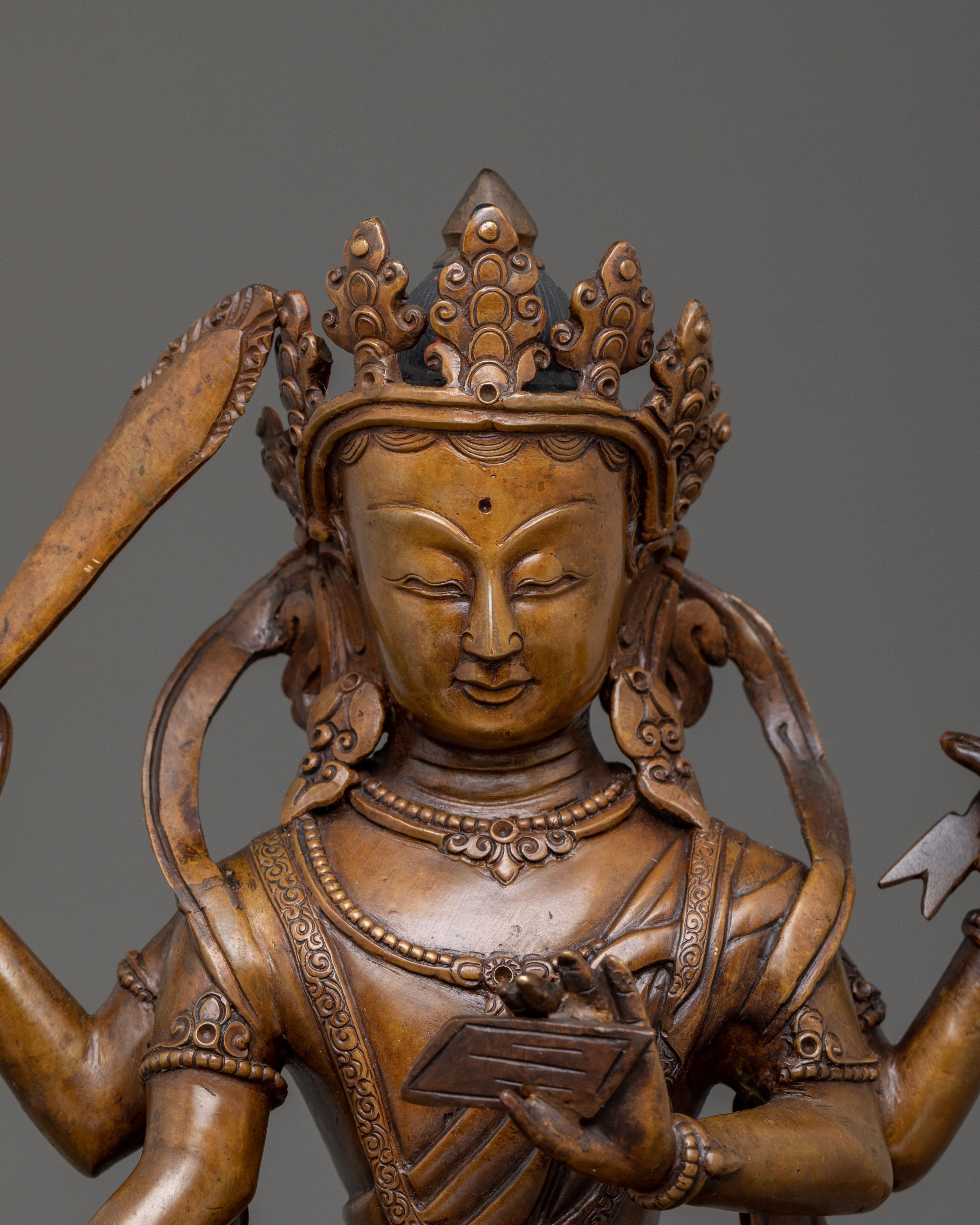 Handcrafted Maha Manjushri Wisdom Statue: Bodhisattva of Wisdom