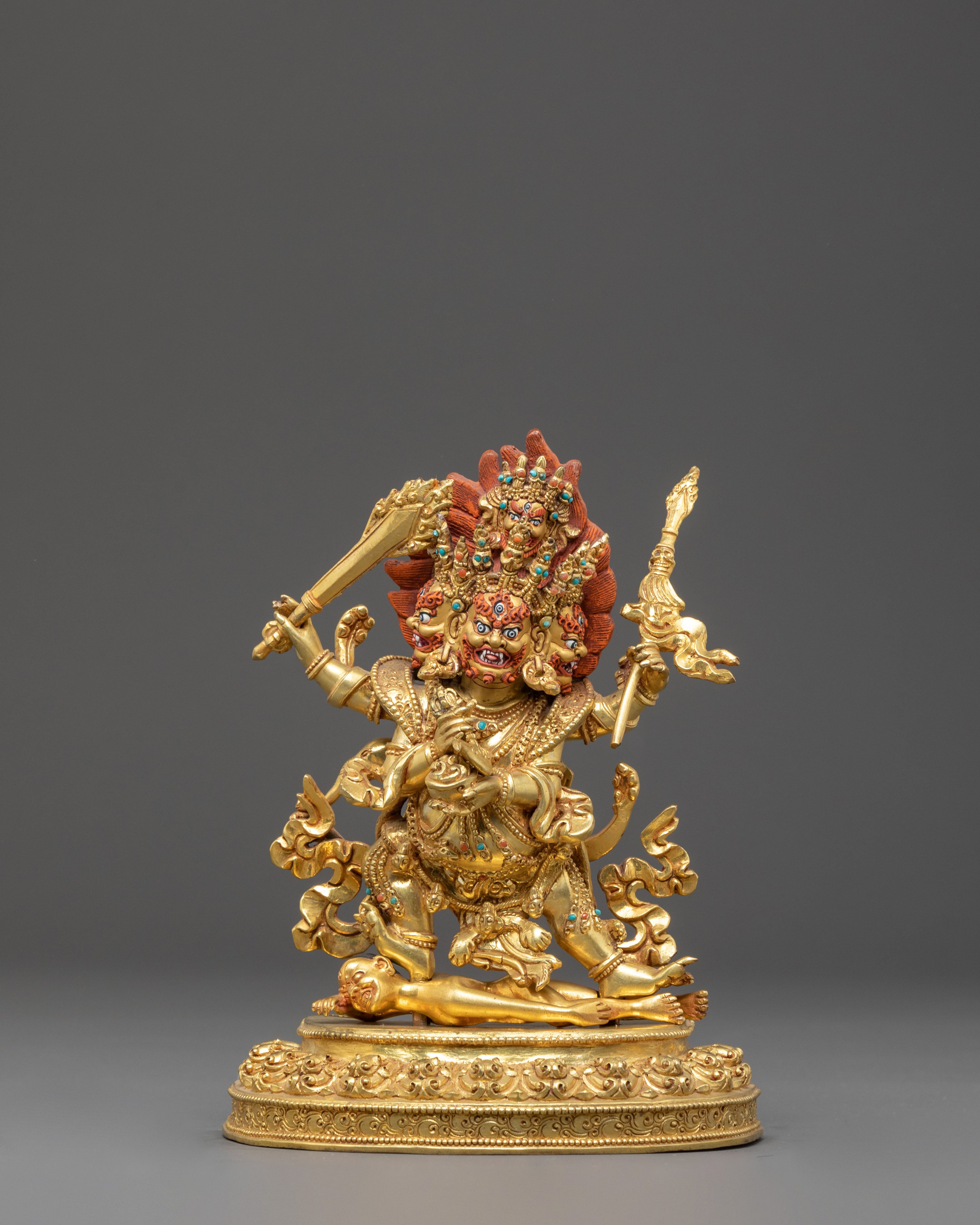 Handmade Four-Armed Mahakal Statue of Protection | Traditional Himalayan Art