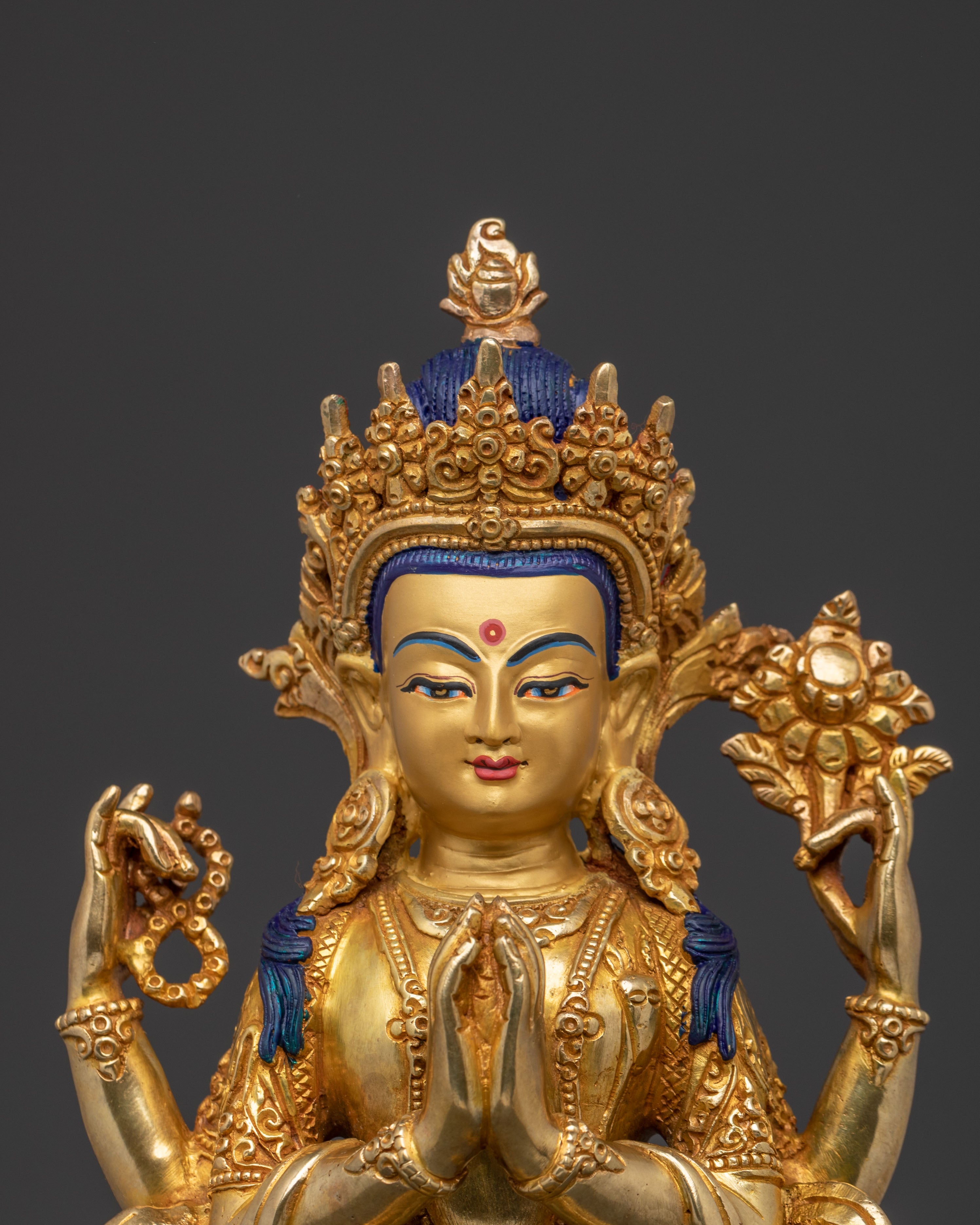 Golden Standing Chenrezig Statue – Handcrafted Serenity