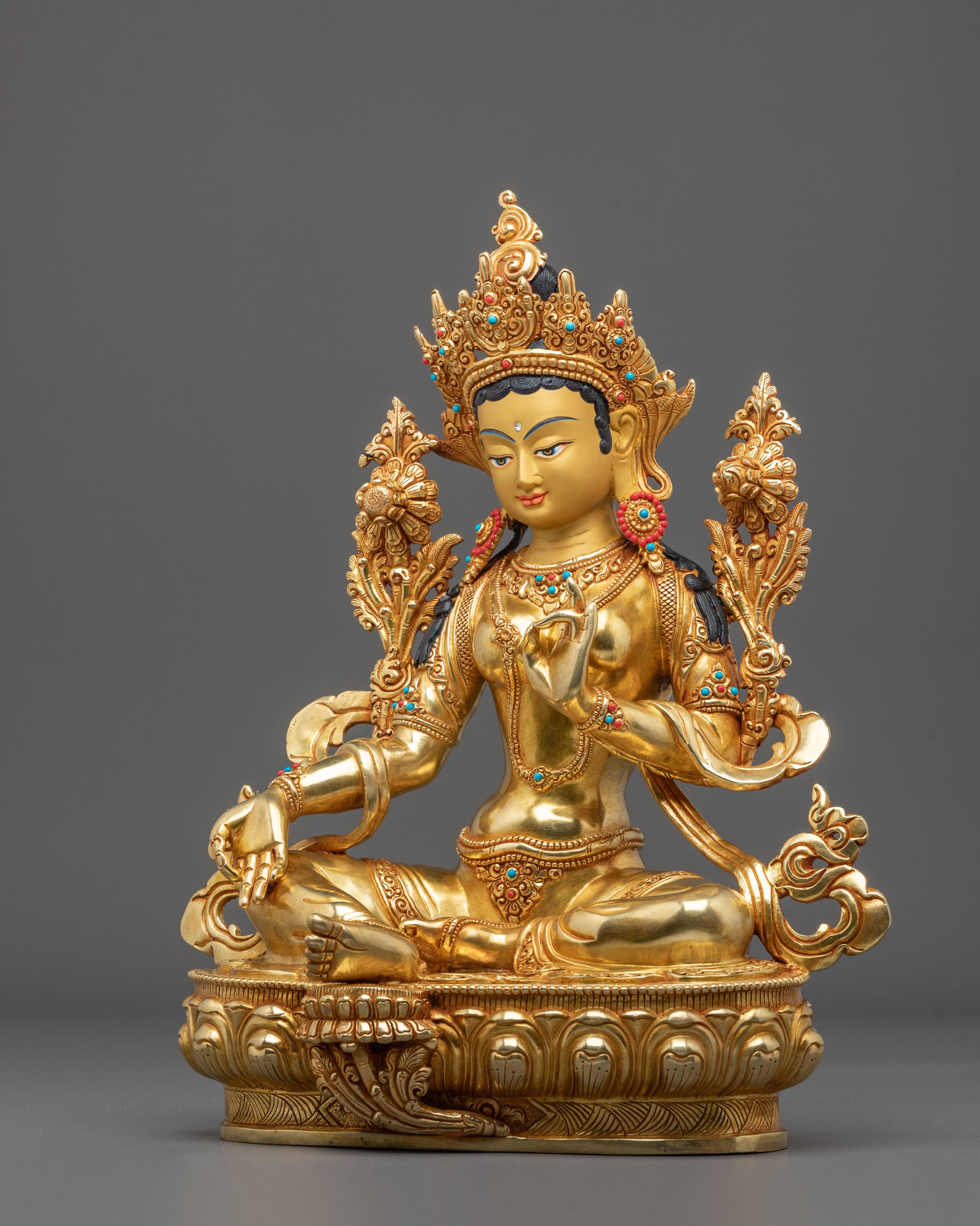 Tibetan Protector Green Tara Figurine | Handcrafted Serenity