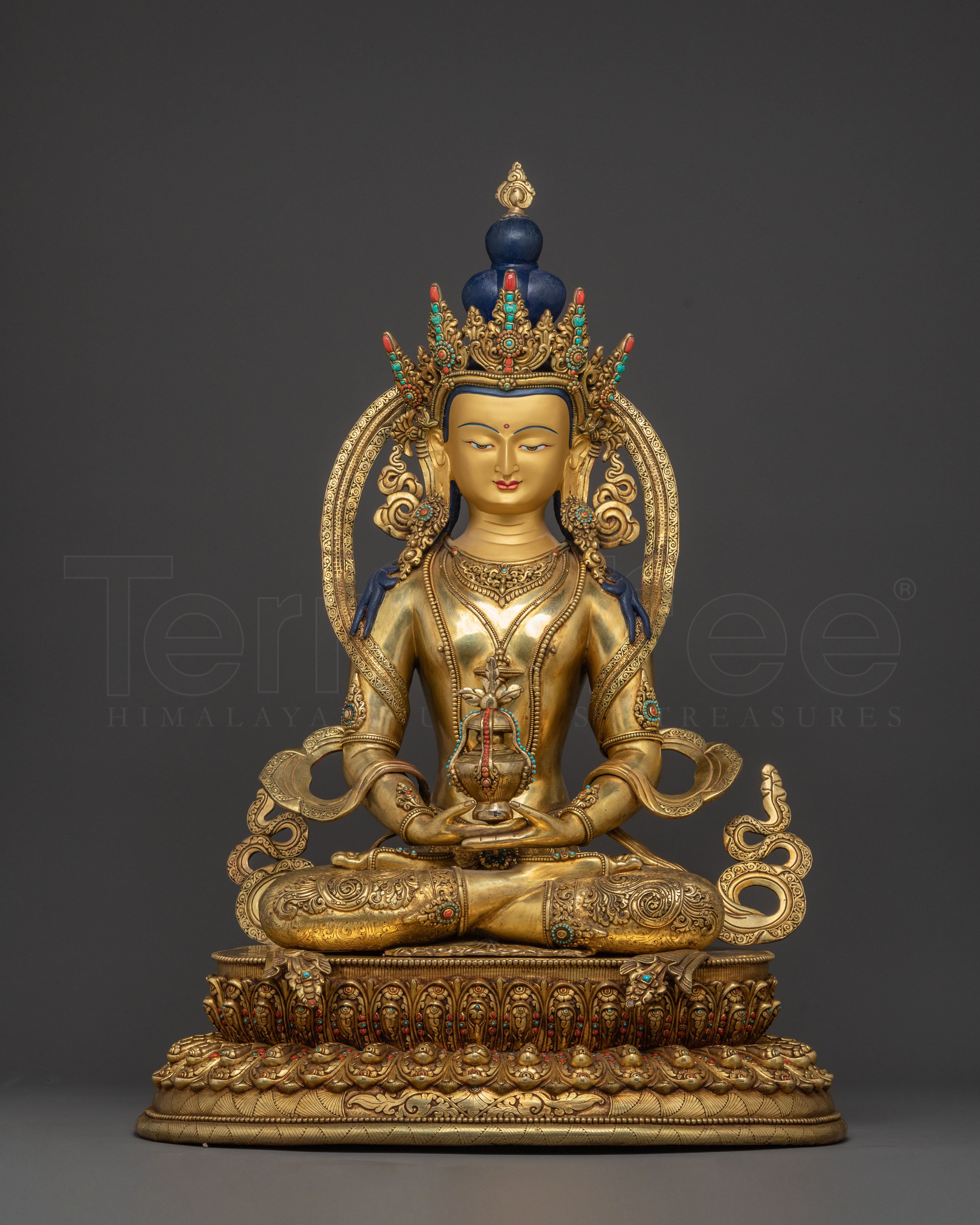 Amitayus Buddha Statue: 24K Gold Gilded