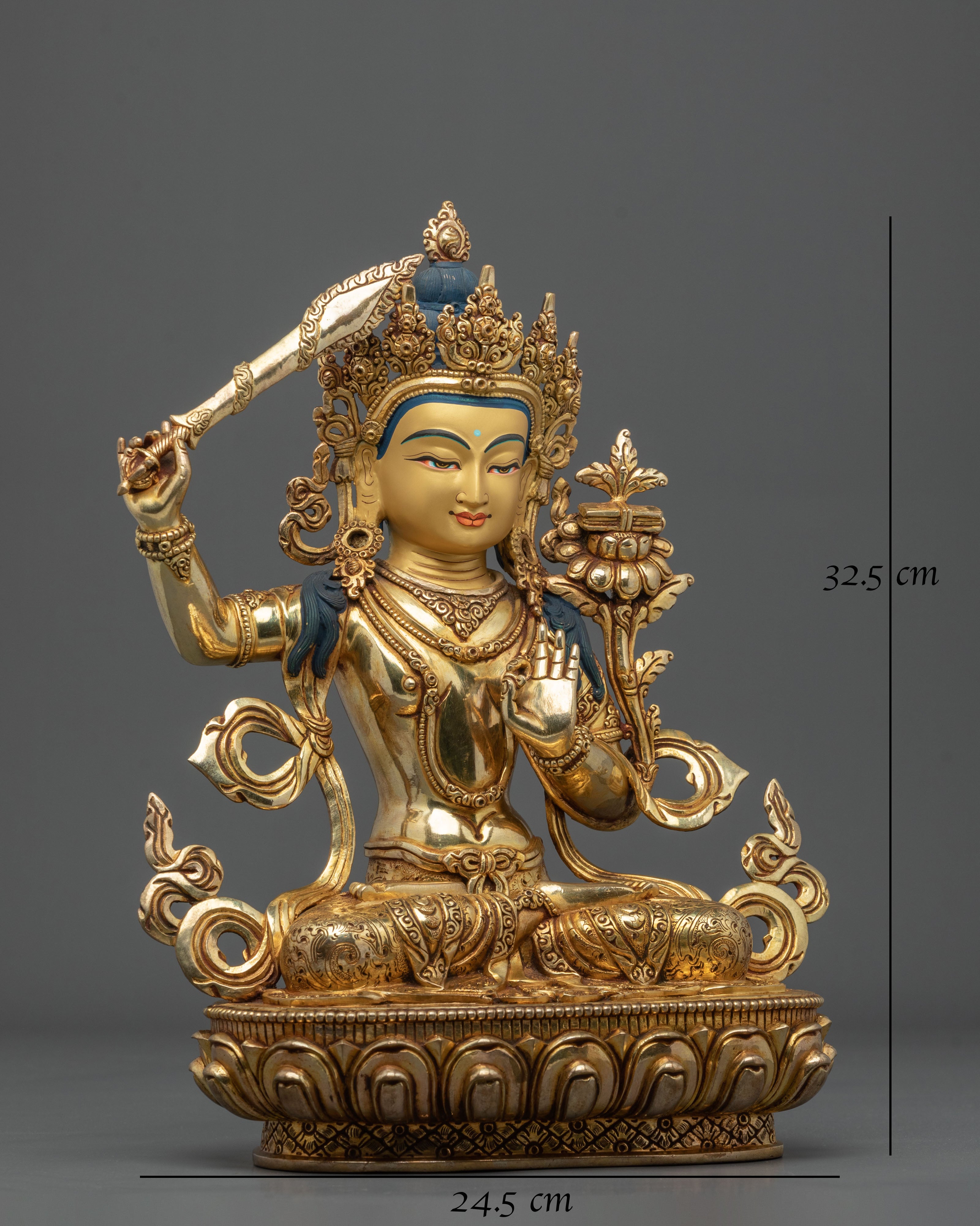 Manjughoṣa 24K Gold Gilded Sculpture | Copper Figurine