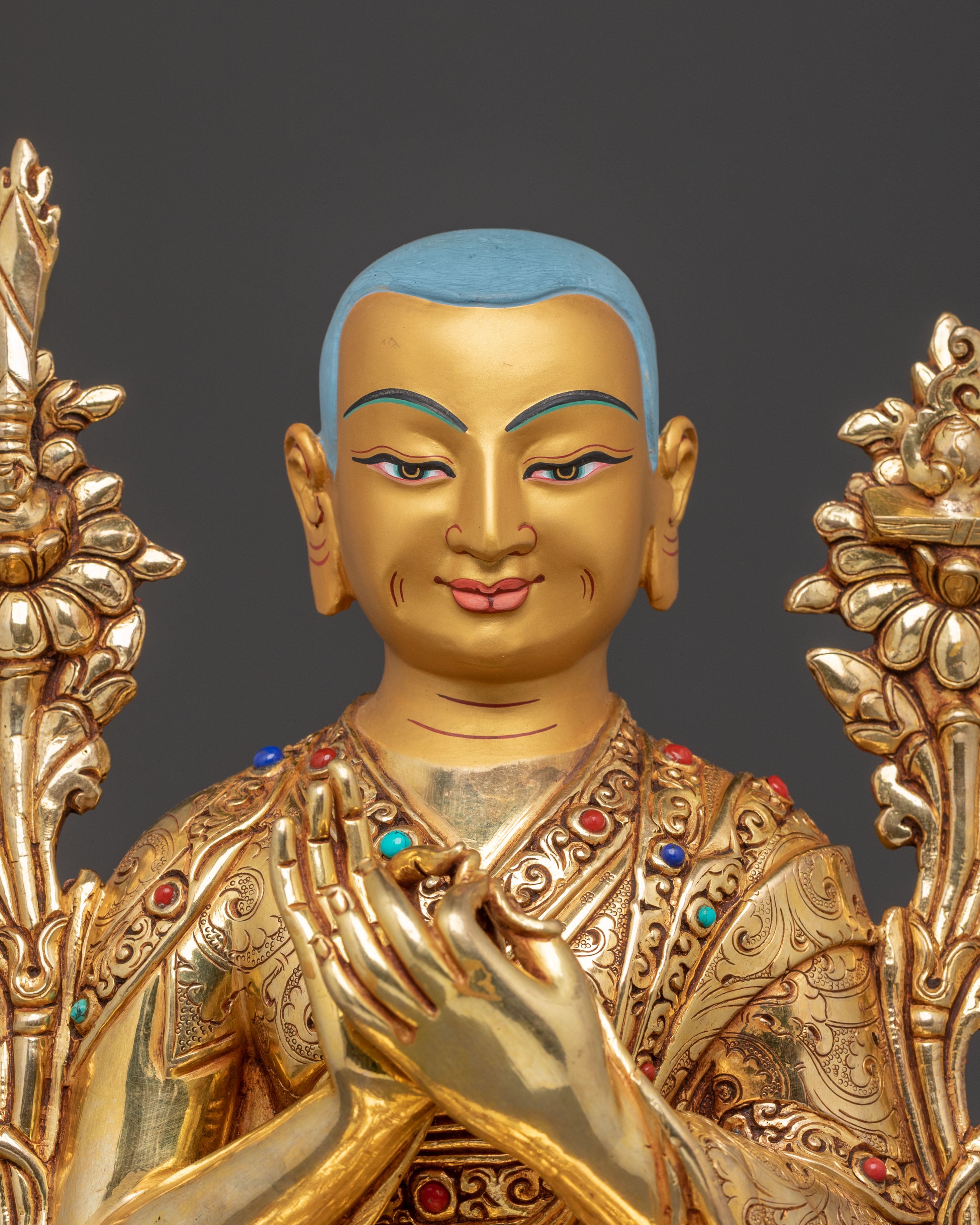 Tsongkhapa 24K Gold Gilded Statue Set for Altar