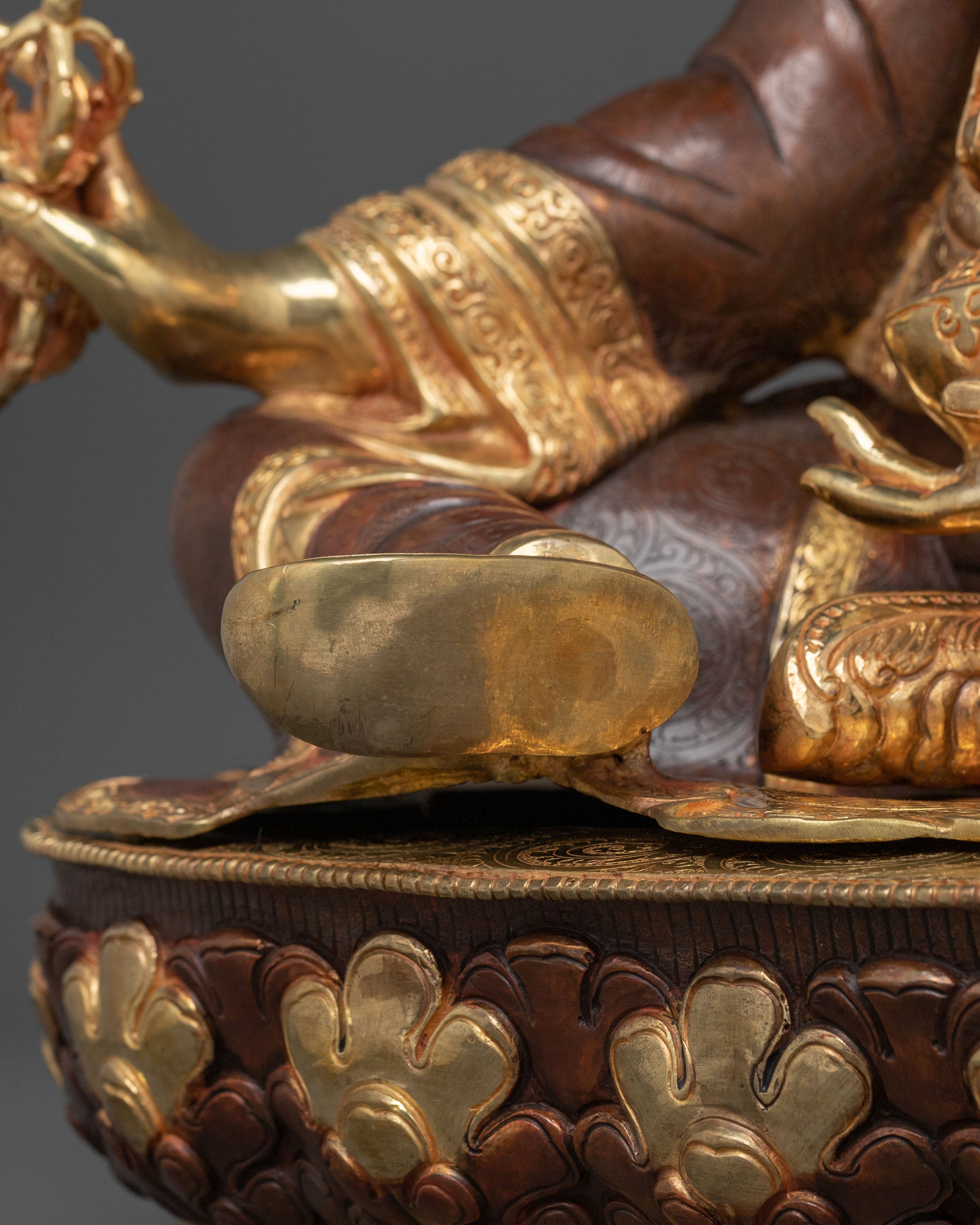 Guru Rinpoche Buddhist Altar Decor Statue in Pure 24K Gold