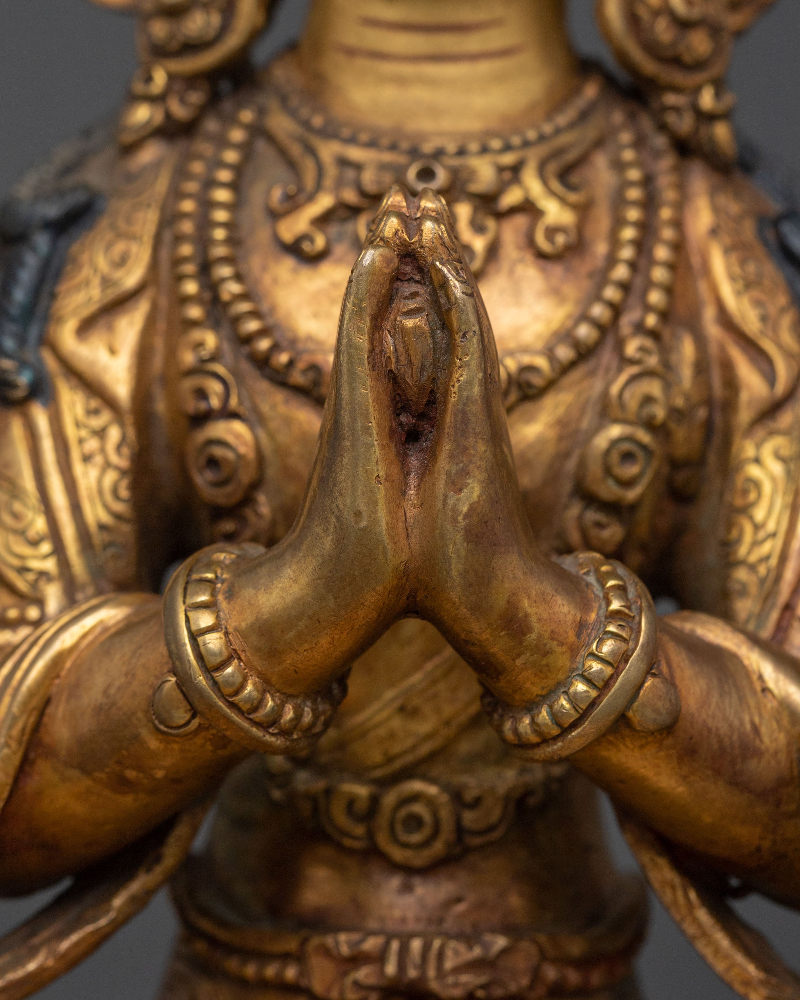 Chenrezig Fire Gold Gilded Figurine | 24K Gold Compassion Statue