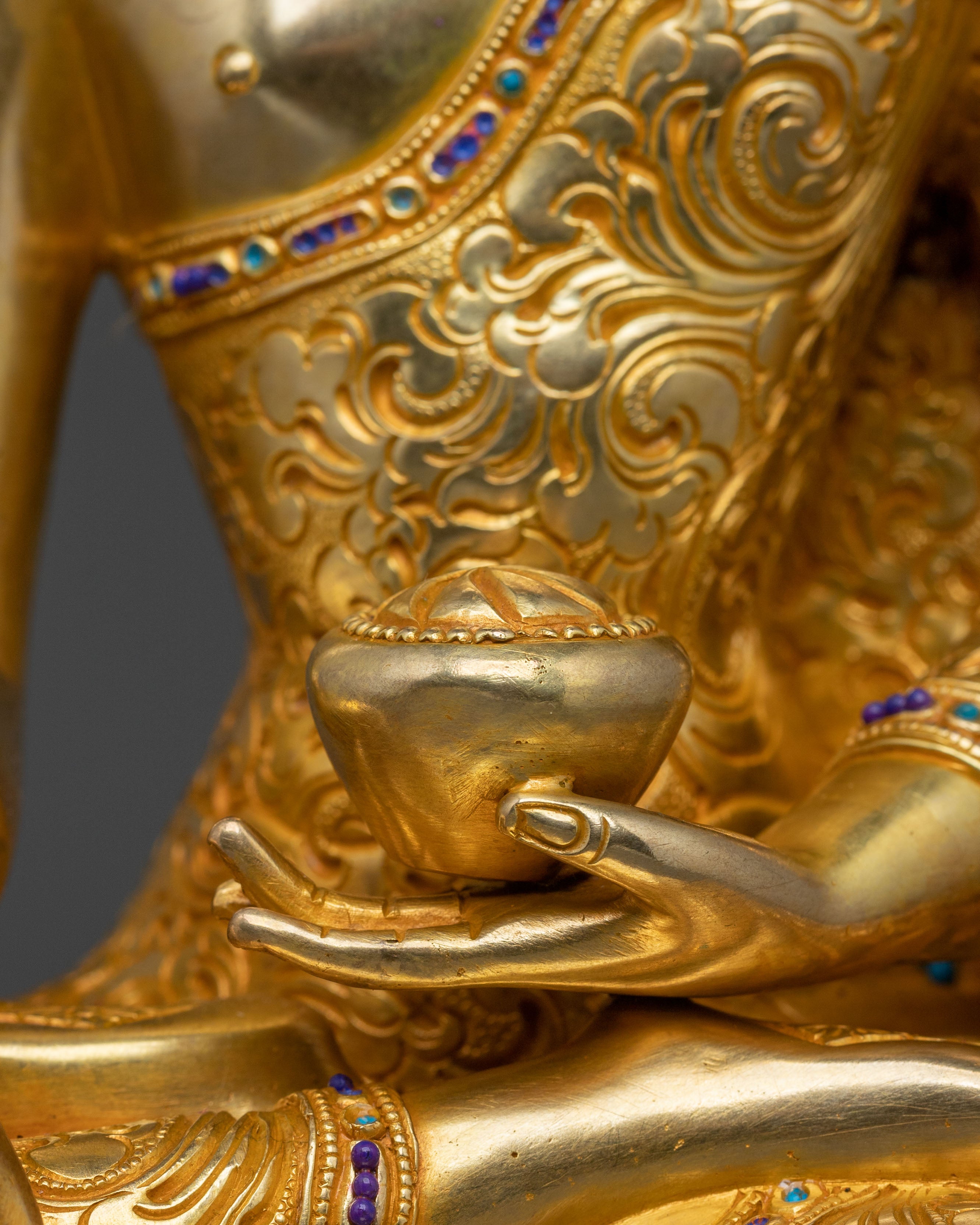 Handcrafted Crown Shakyamuni Buddha Spiritual Sculpture in 24K Gold