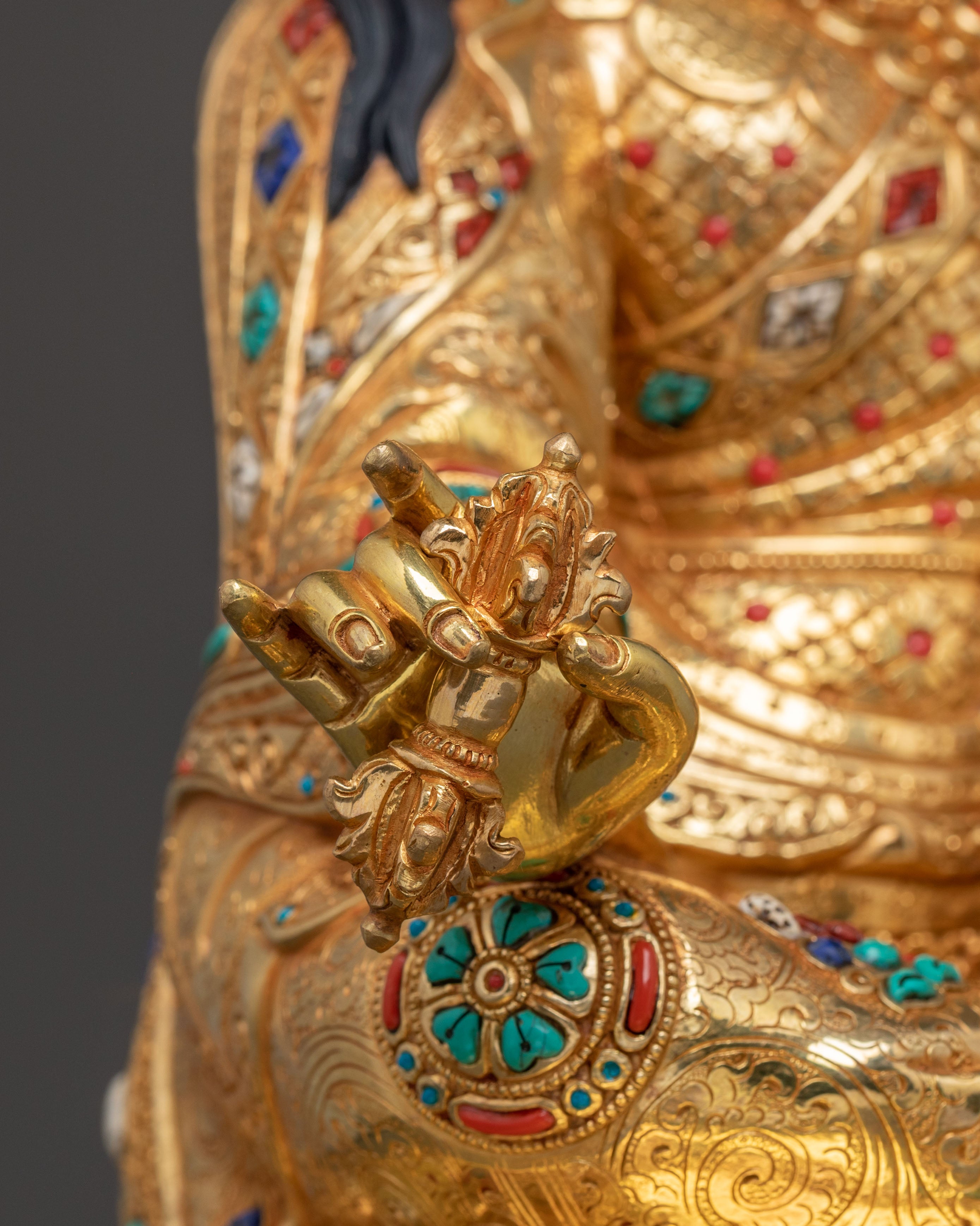 24K Gold Gilded Holy Guru Rinpoche Statue – Radiant Masterpiece