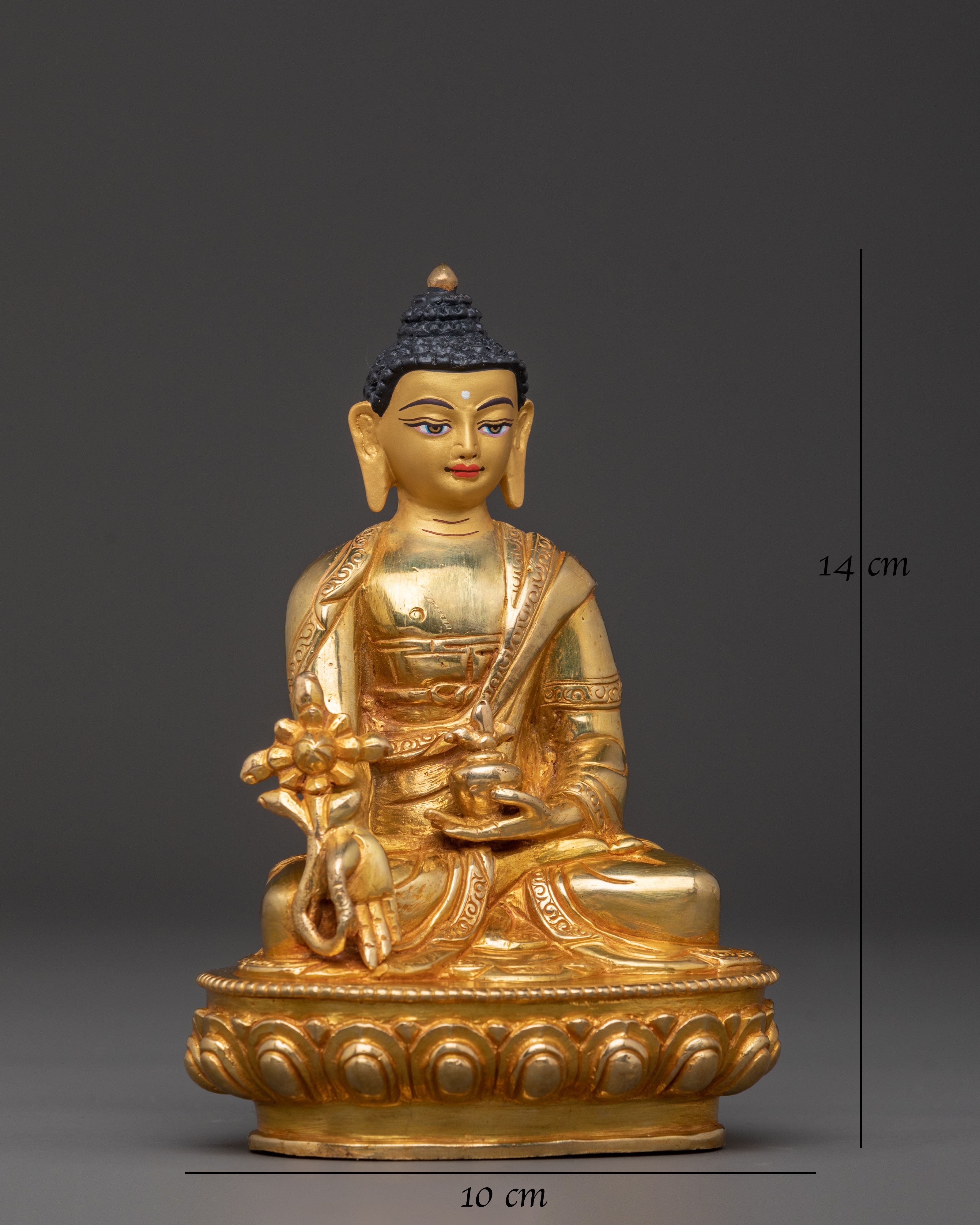 Medicine Buddha Gold Gilded Sacred Statue - Radiant Healing Art