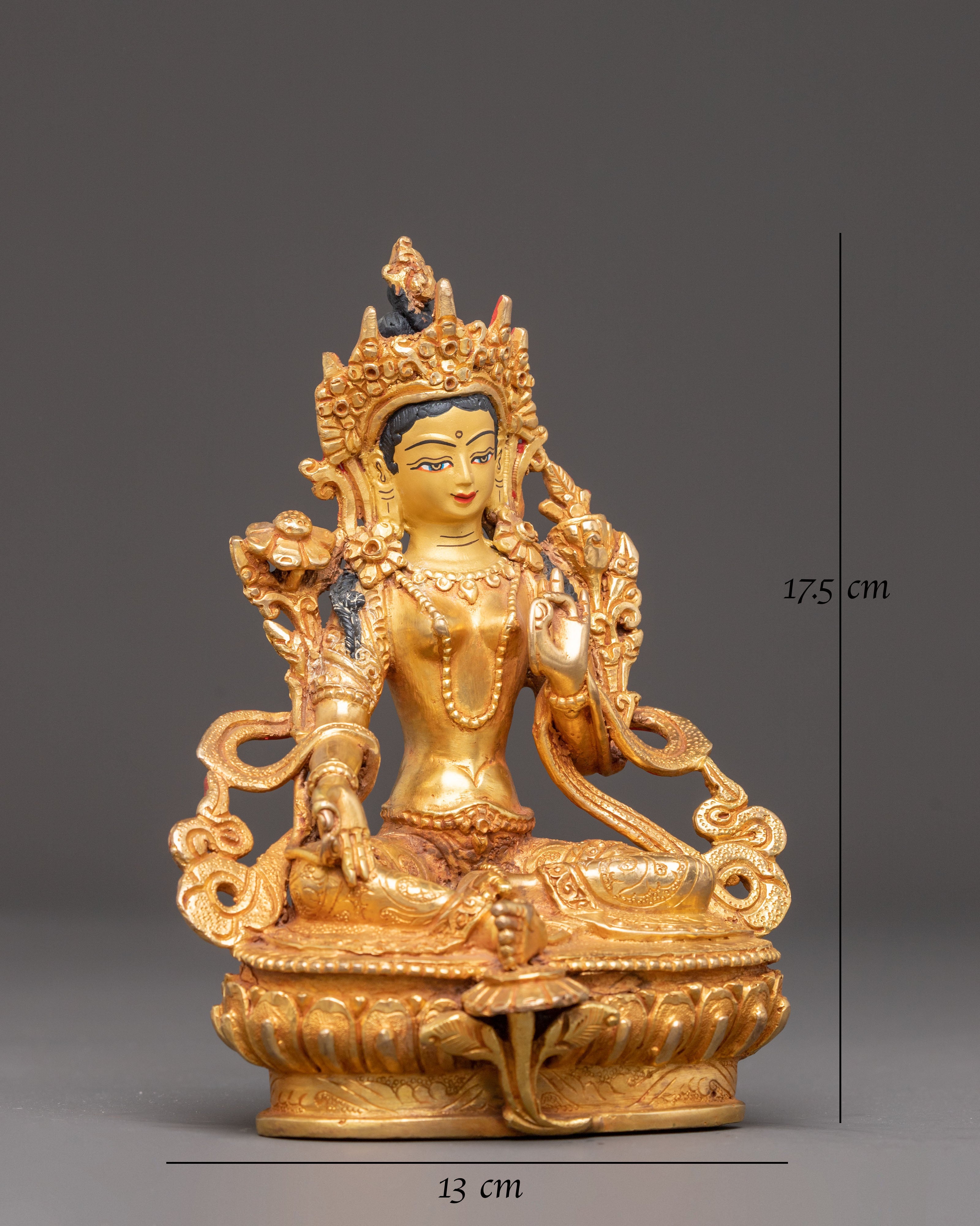 Green Tara Golden Handcrafted Statue | Goddess of Compassion