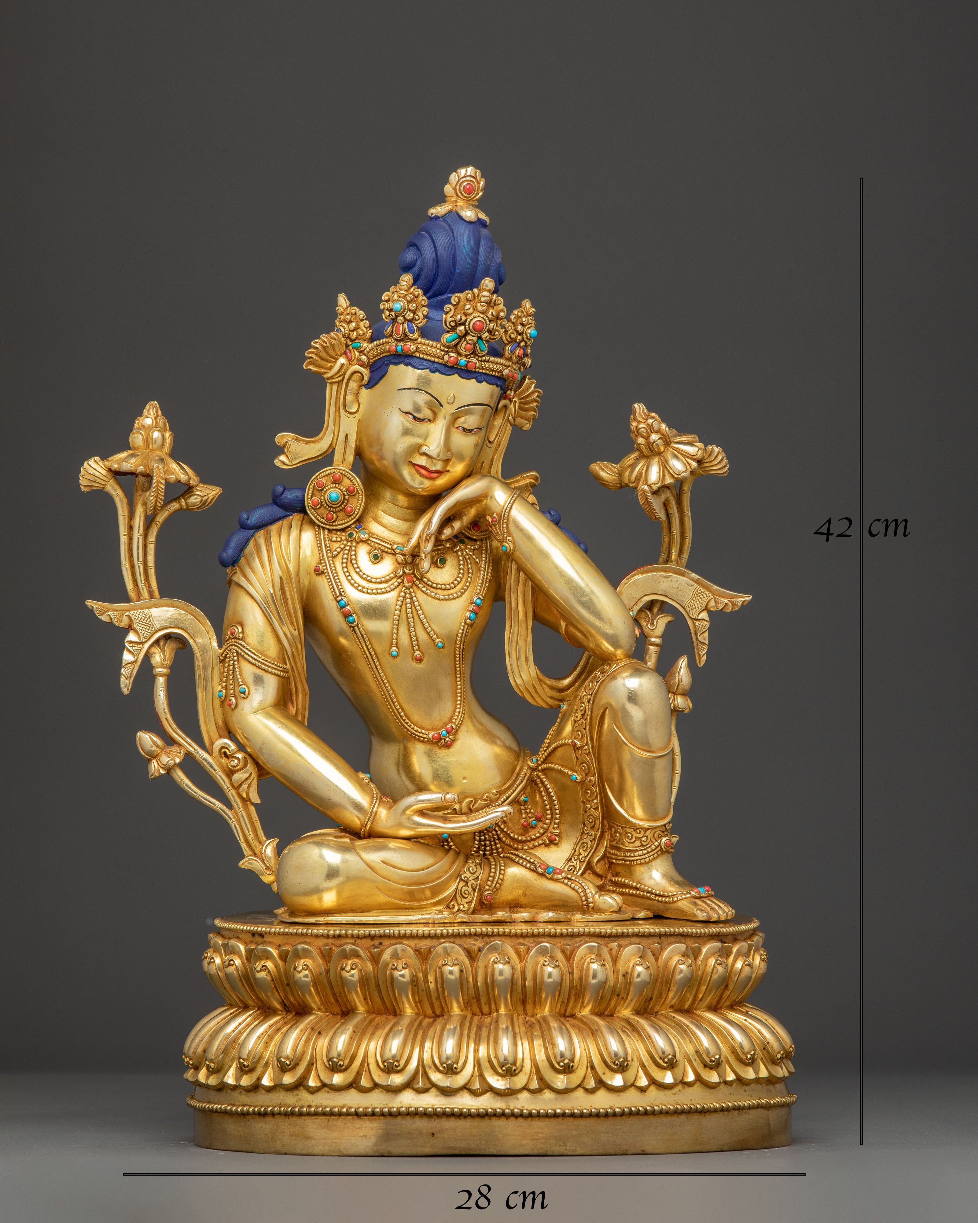 Handcrafted Golden Statue of Cakravarticintamani Avalokitesvara