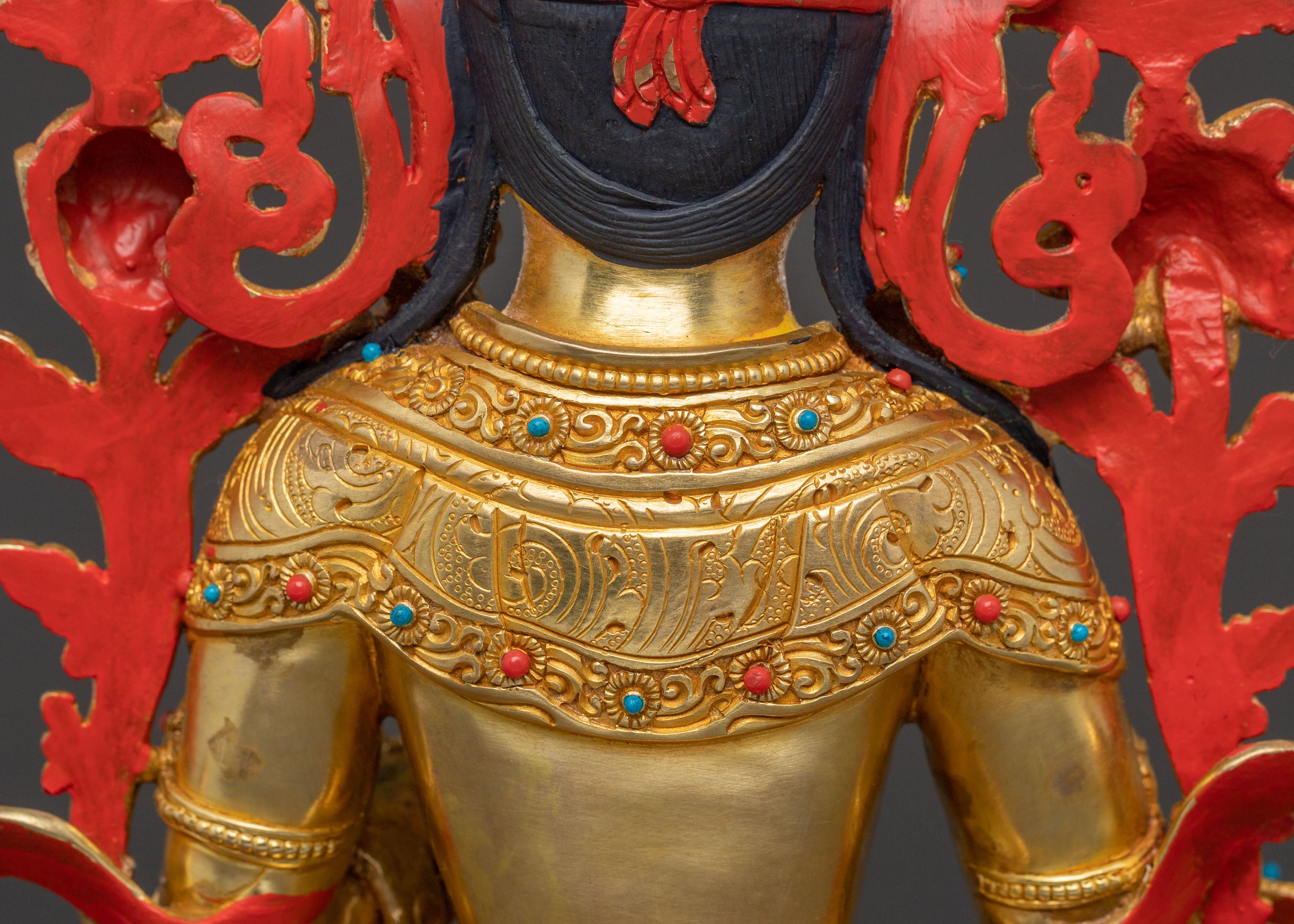 Green Tara Sacred Blessing Statue - Handcrafted 24K Gilded