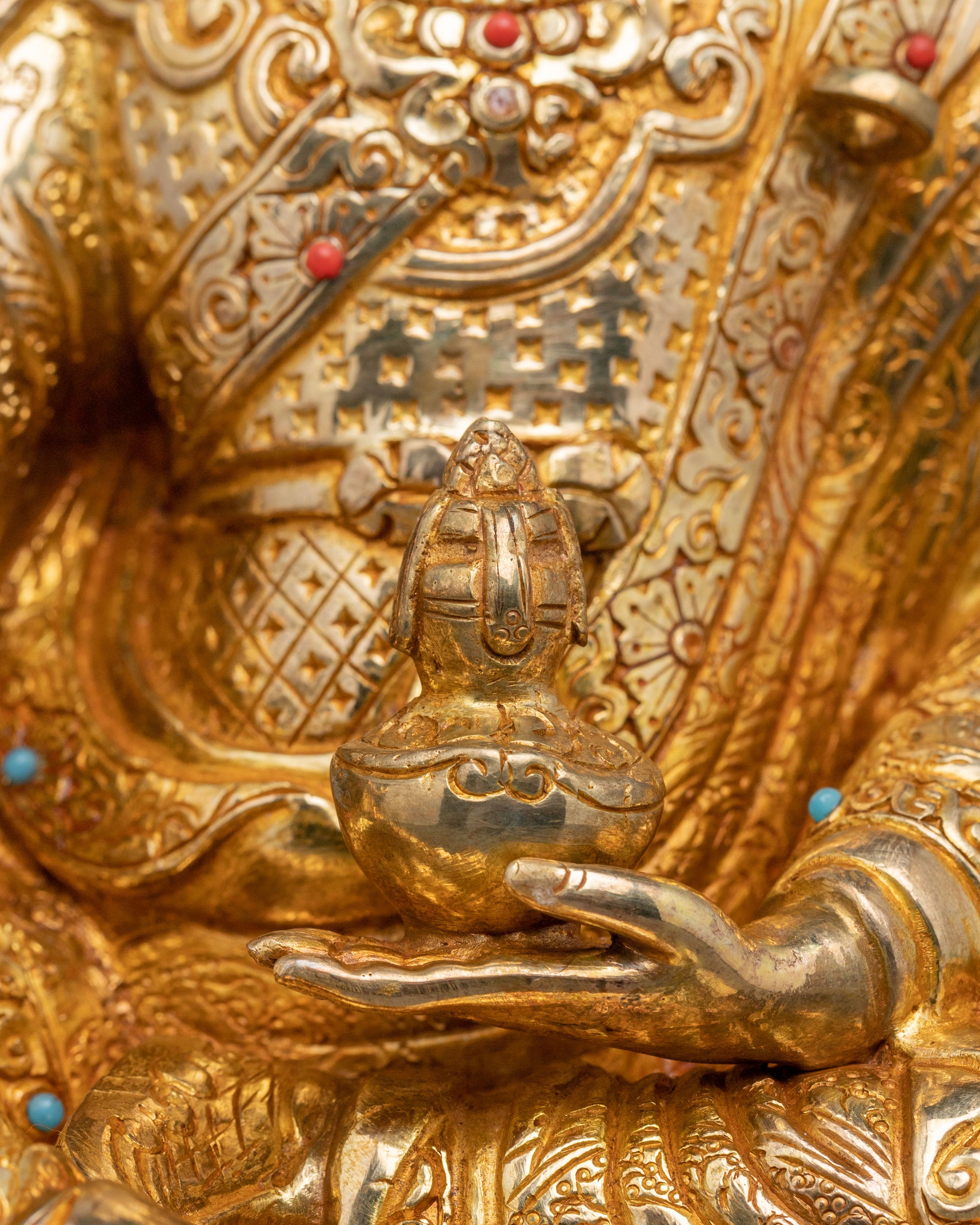 Lotus Born Guru Rinpoche Sacred Statue – Gold Gilded Statue