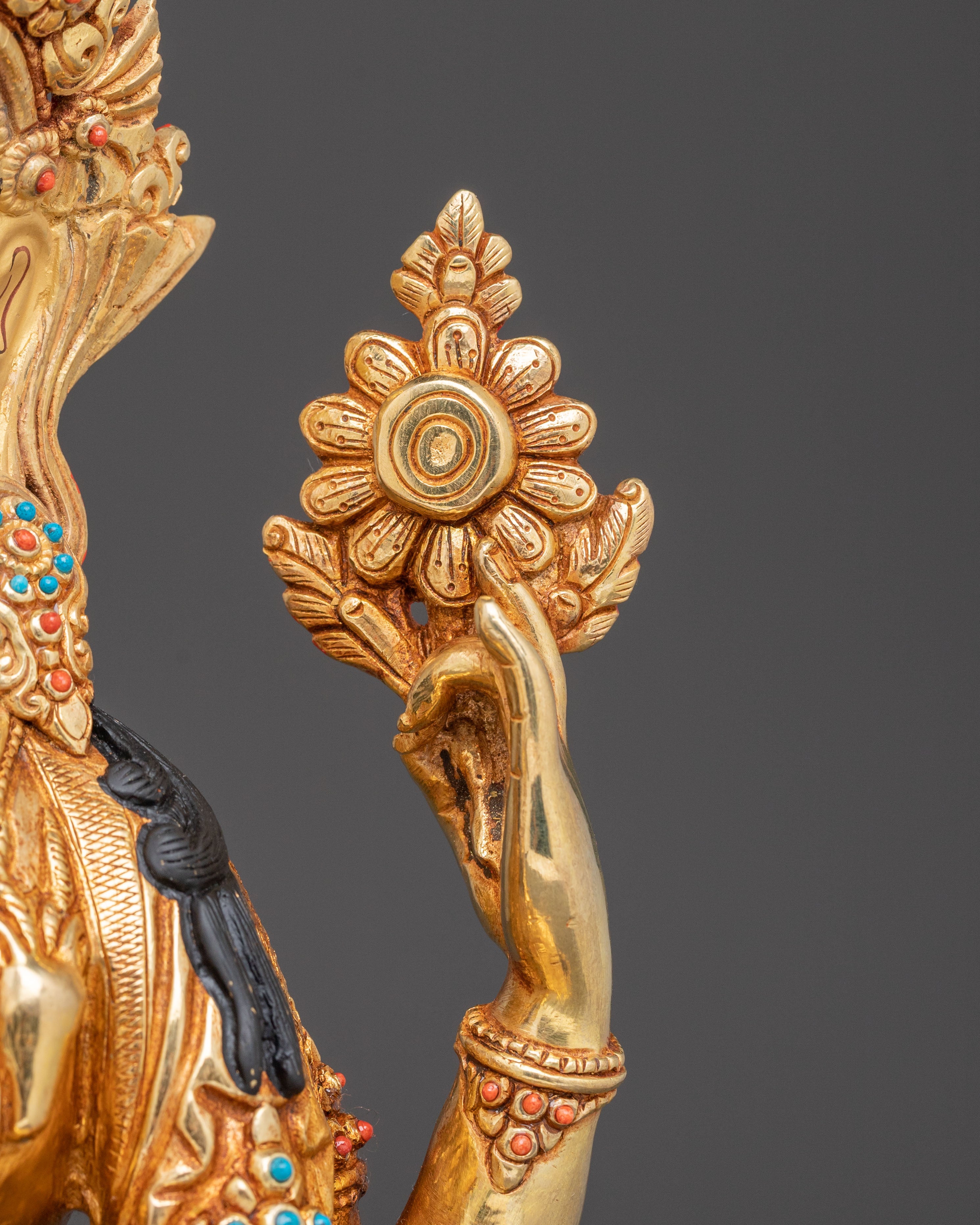Handcrafted Golden Artwork of Four-Armed Chenrezig
