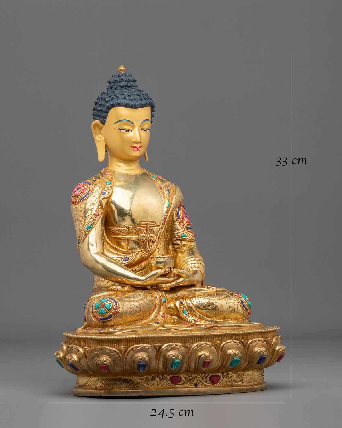 Amitabha Buddha 24K Fire Gold Gilded Sculpture