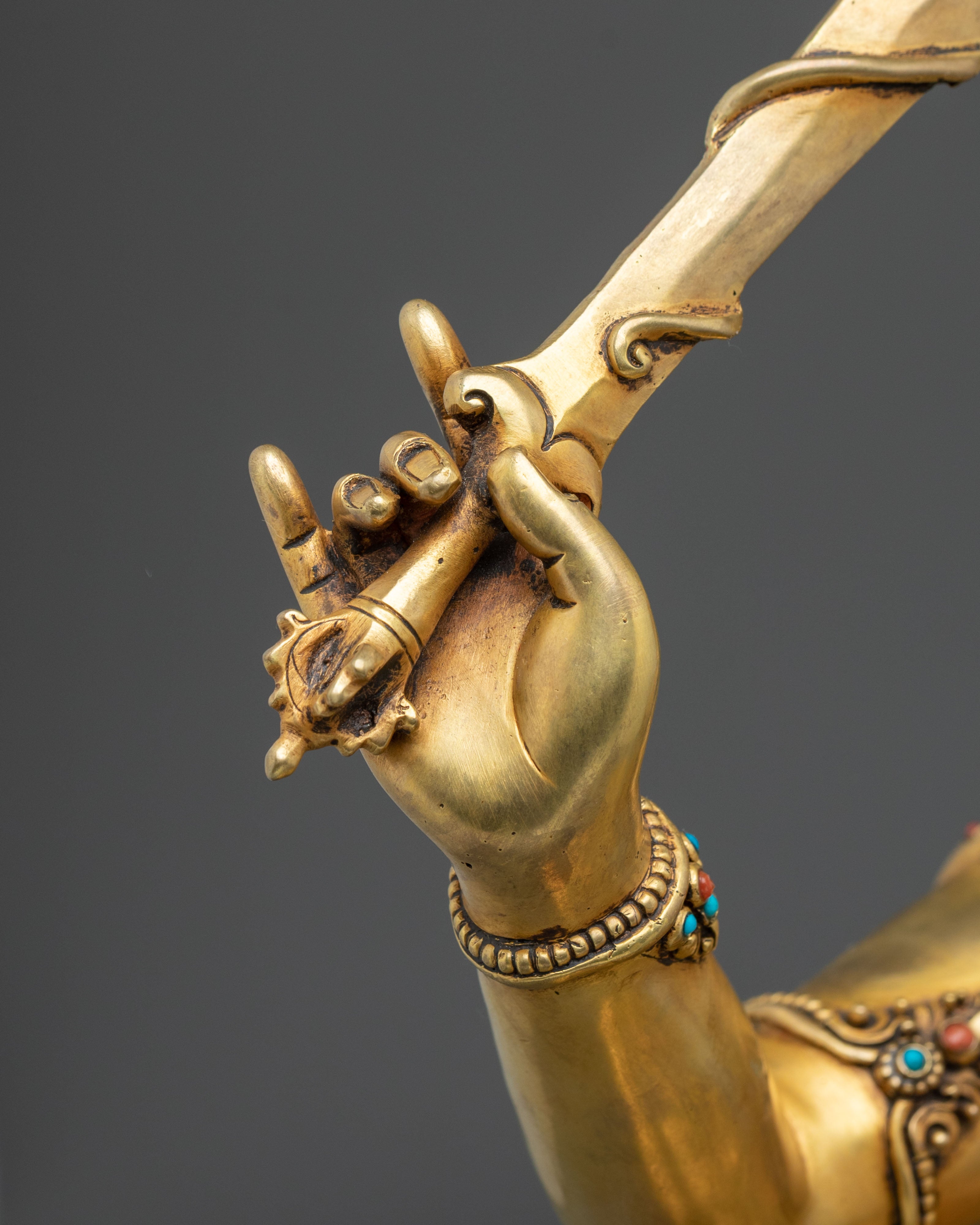 Manjushri Sacred Copper Statue | 24K Gold Gilded Wisdom Bodhisattva Sculpture