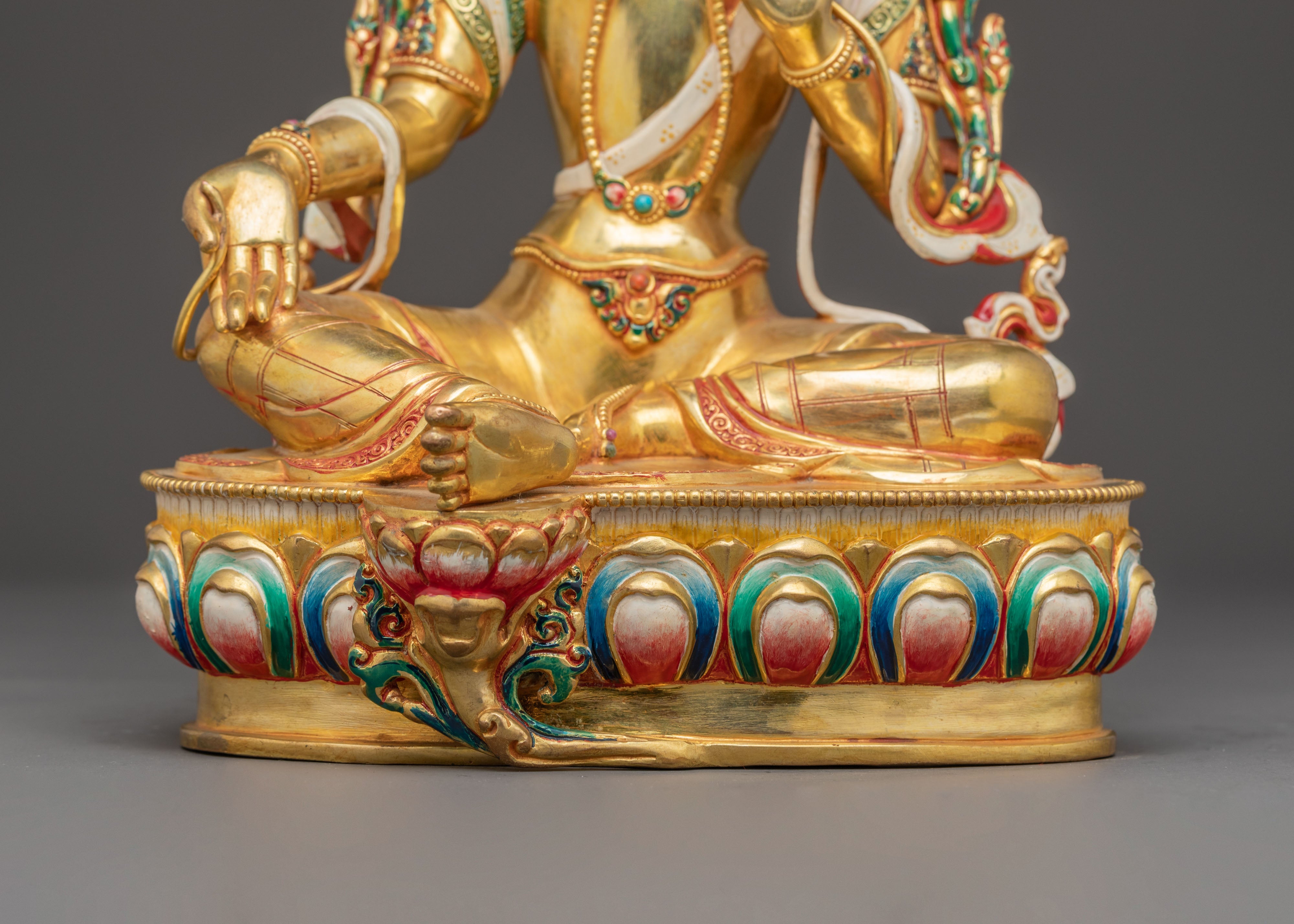 Handmade 24k Gold Glided Statue of Green Tara | Compassion Goddess