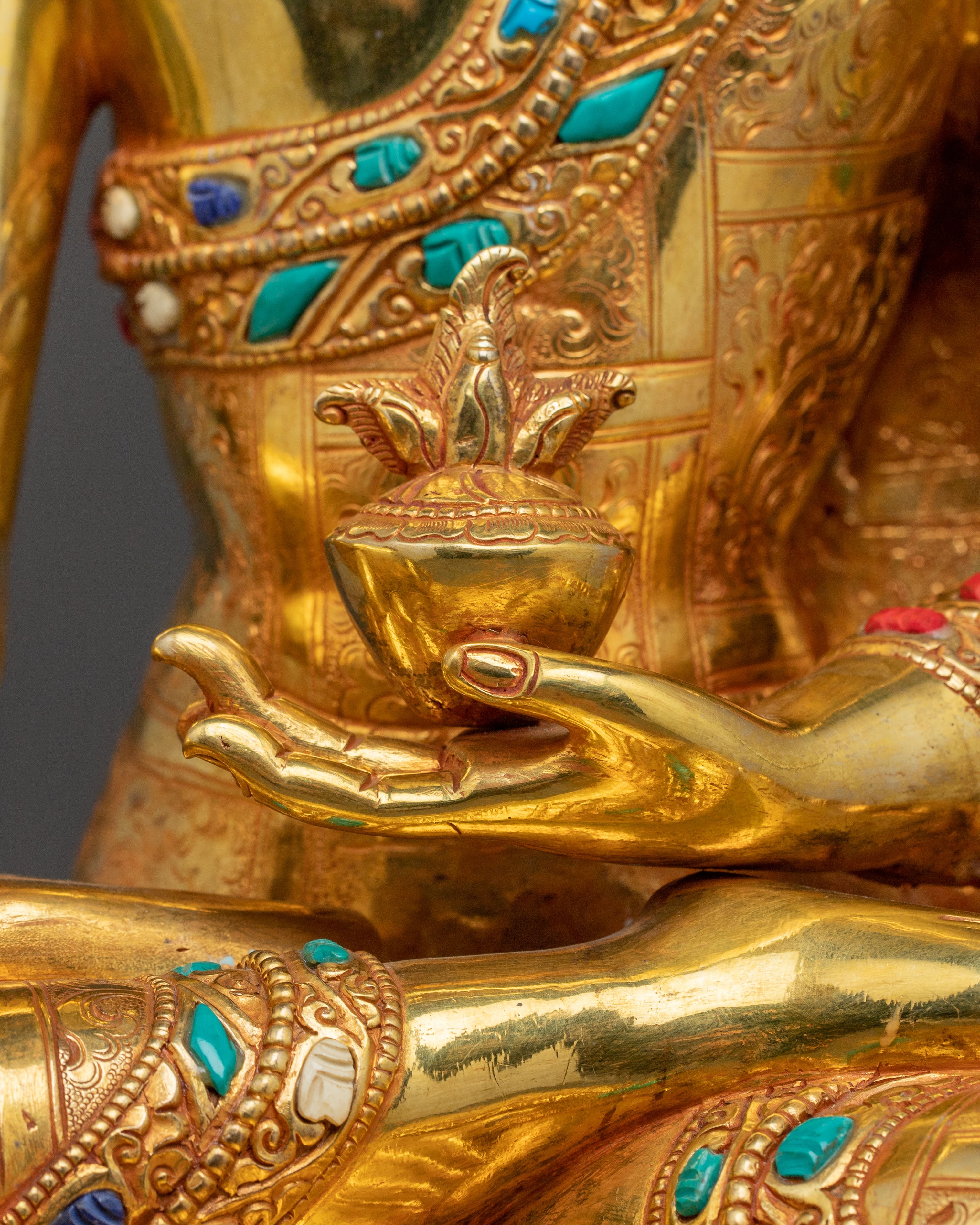 Medicine Buddha Sacred Altar Statue: 24K Gold Gilded