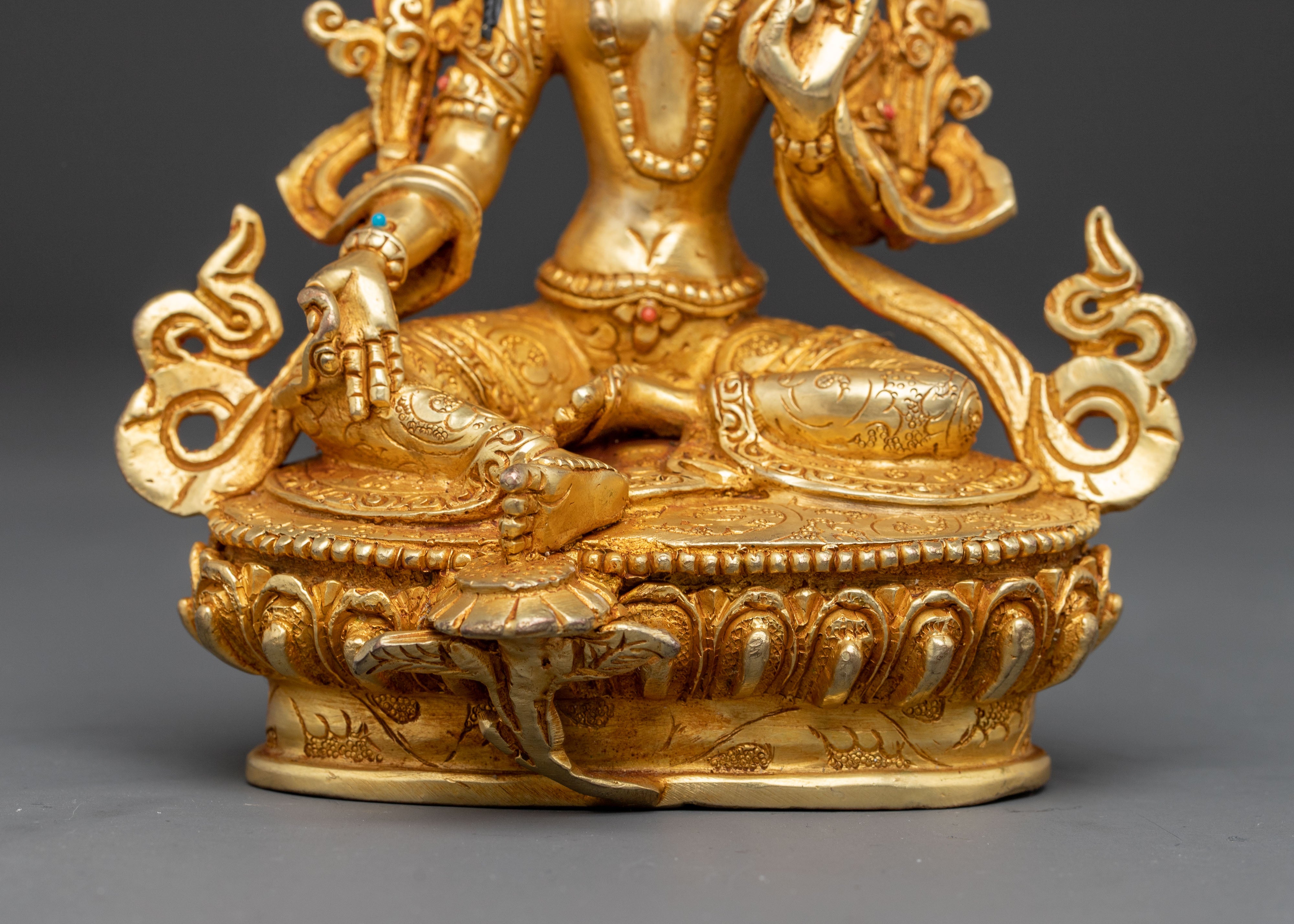 Handmade Serene Copper Sculpture of Mother Green Tara