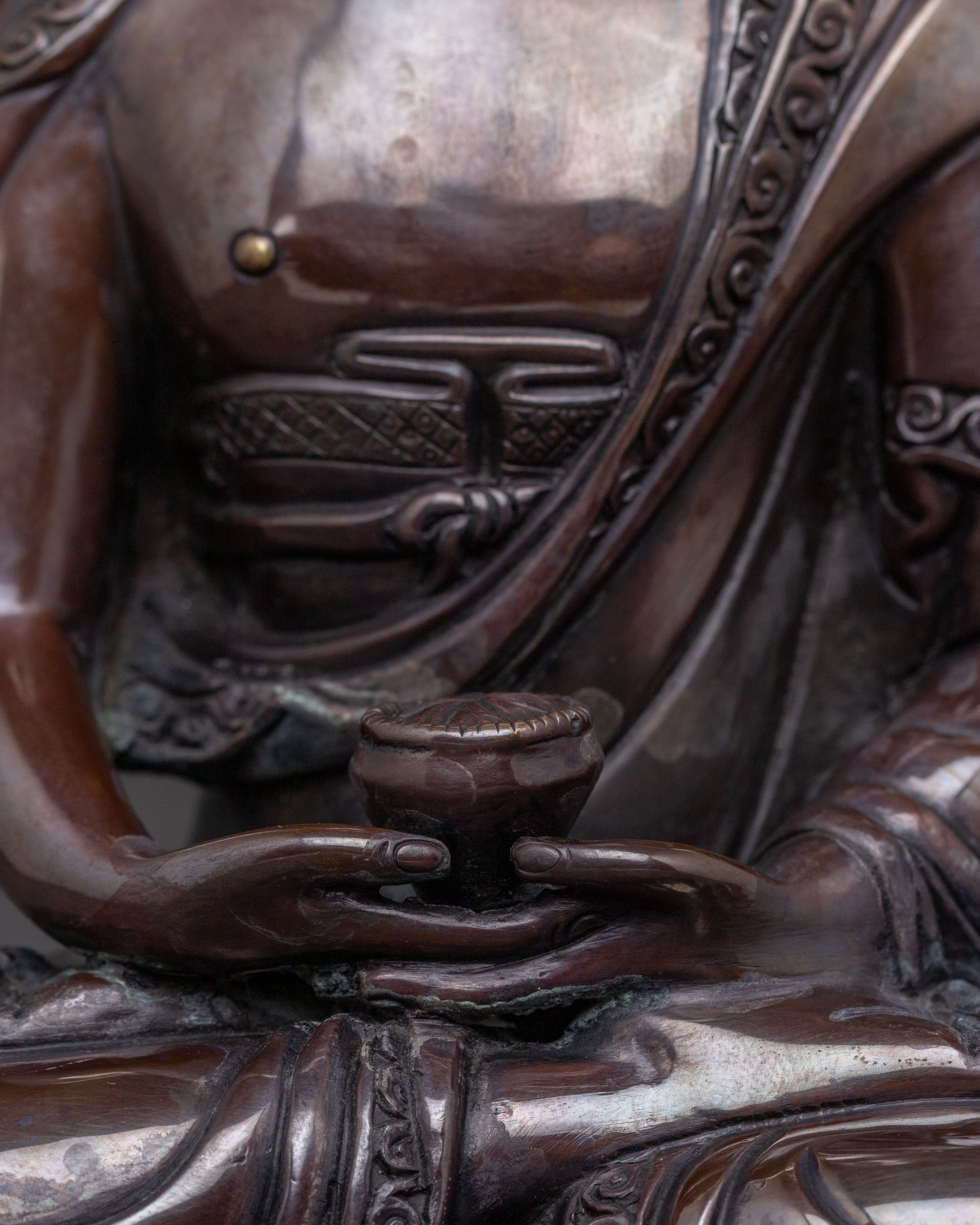 Amitabha Buddha: Handcrafted Golden Statue in Oxidized Copper