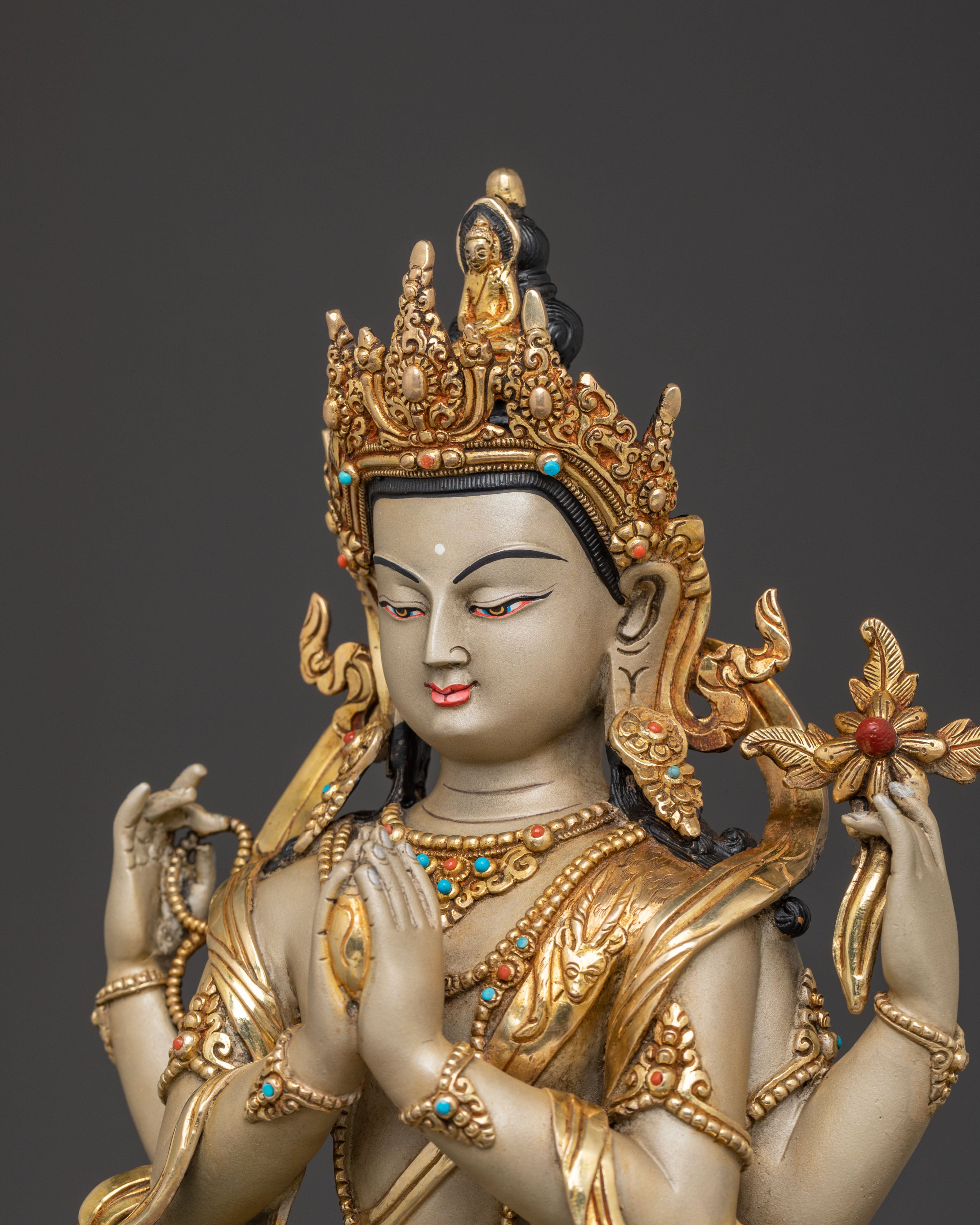 Chenrezig Sacred Compassion Statue: Gold-Plated Devotion