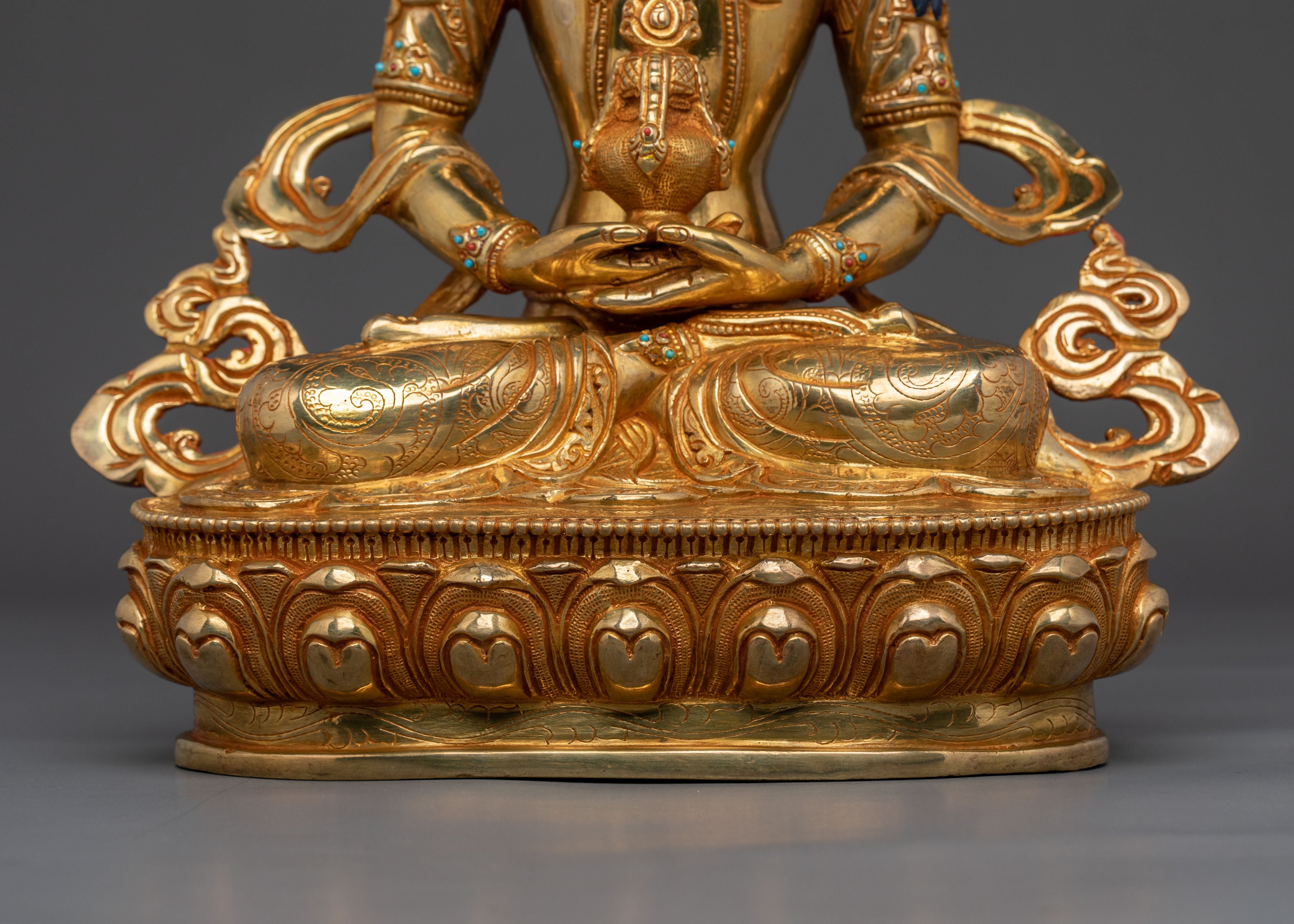 Amitayus Statue: Hand-Gilded 24K Gold Figurine