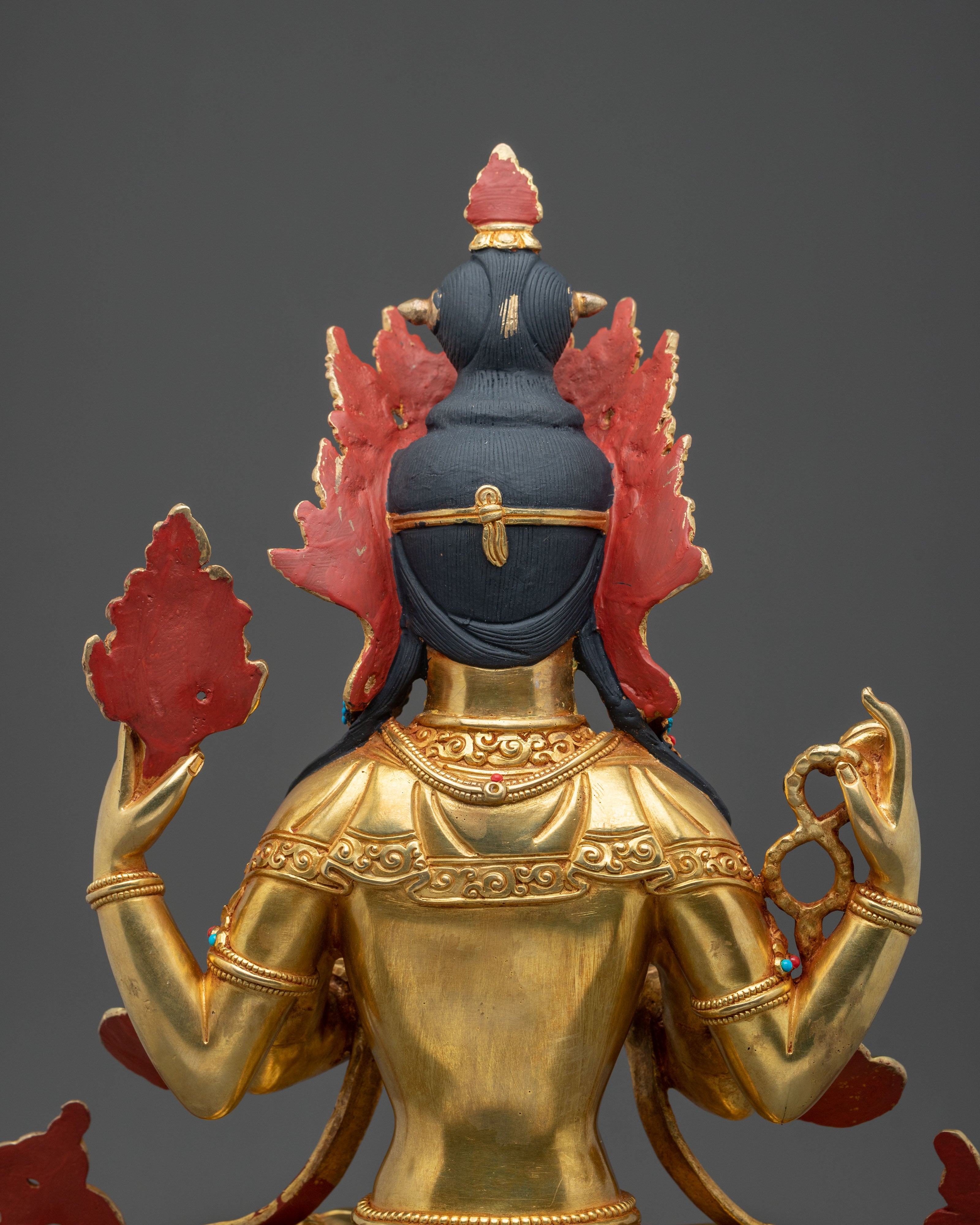 Four-Armed Chenrezig 24K Gold Gilded Statue | Compassionate Radiance