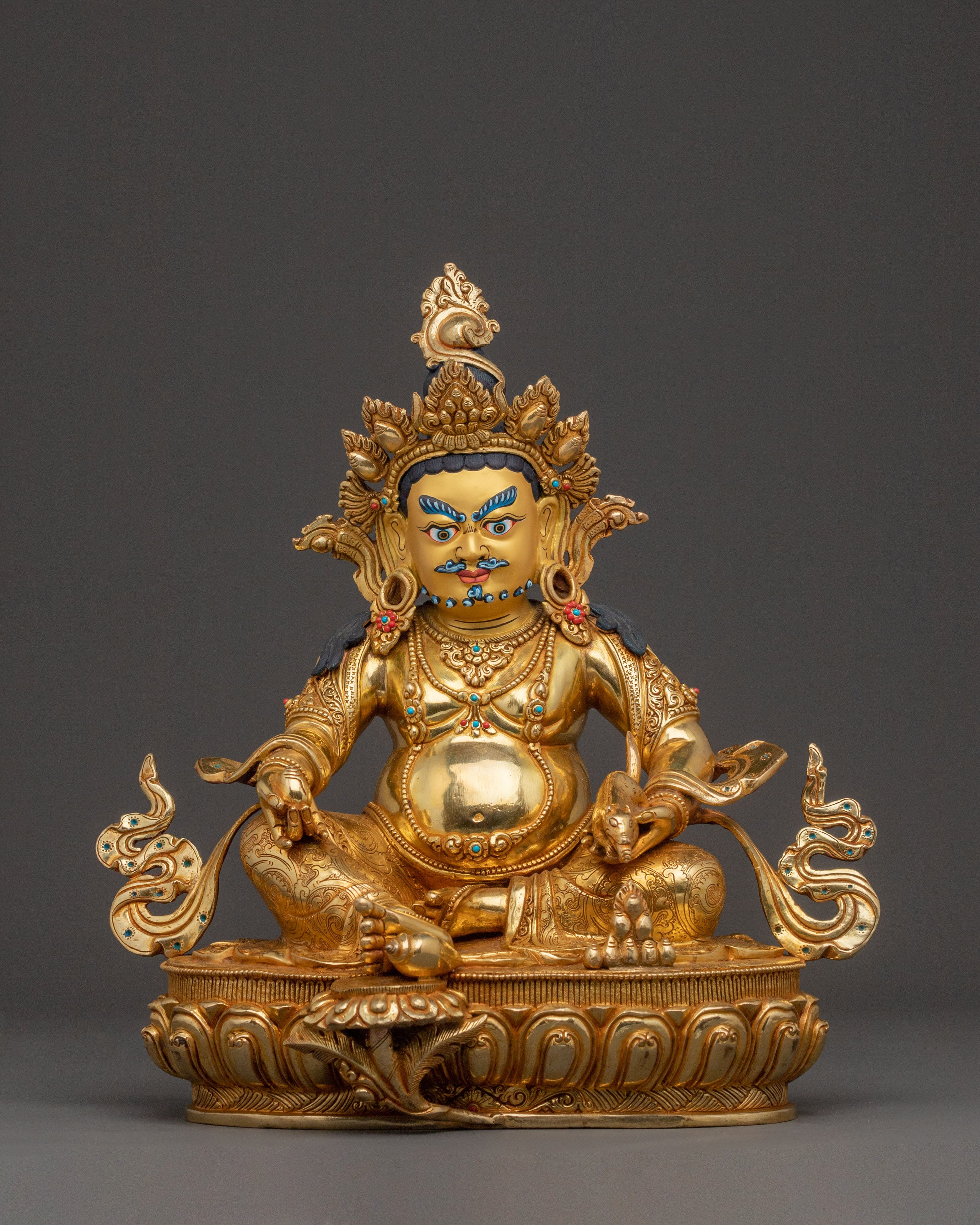 24k Gold Gilded Dzambhala Copper Statue – Prosperity Embodied