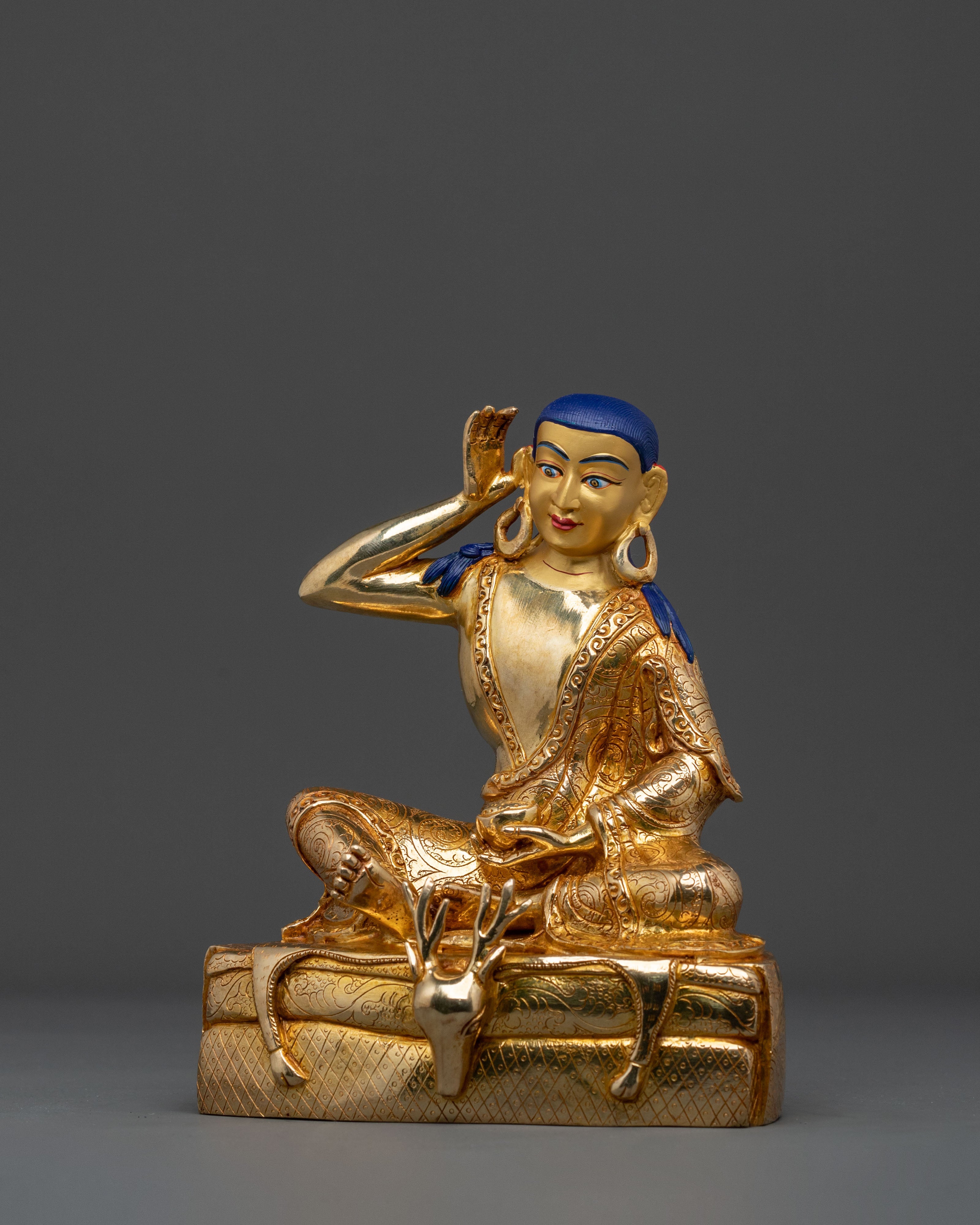 Milarepa Sacred Buddhist Figurine in 24K Gold Gilt